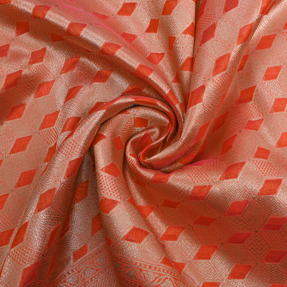 Orange Zari Weave Banarasi Silk