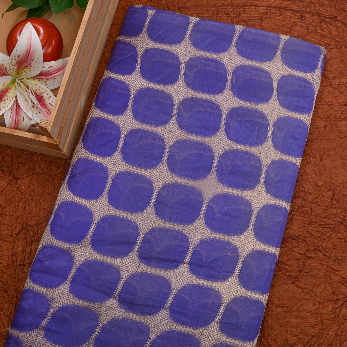 Purple Checks Weave Banarasi Silk