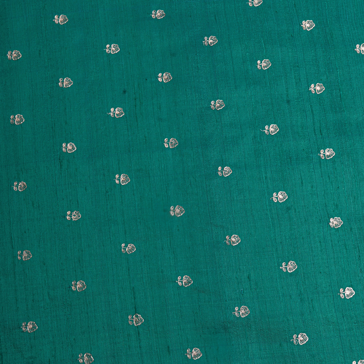 Sea Green Gold Zari Butti Raw Silk Fabric
