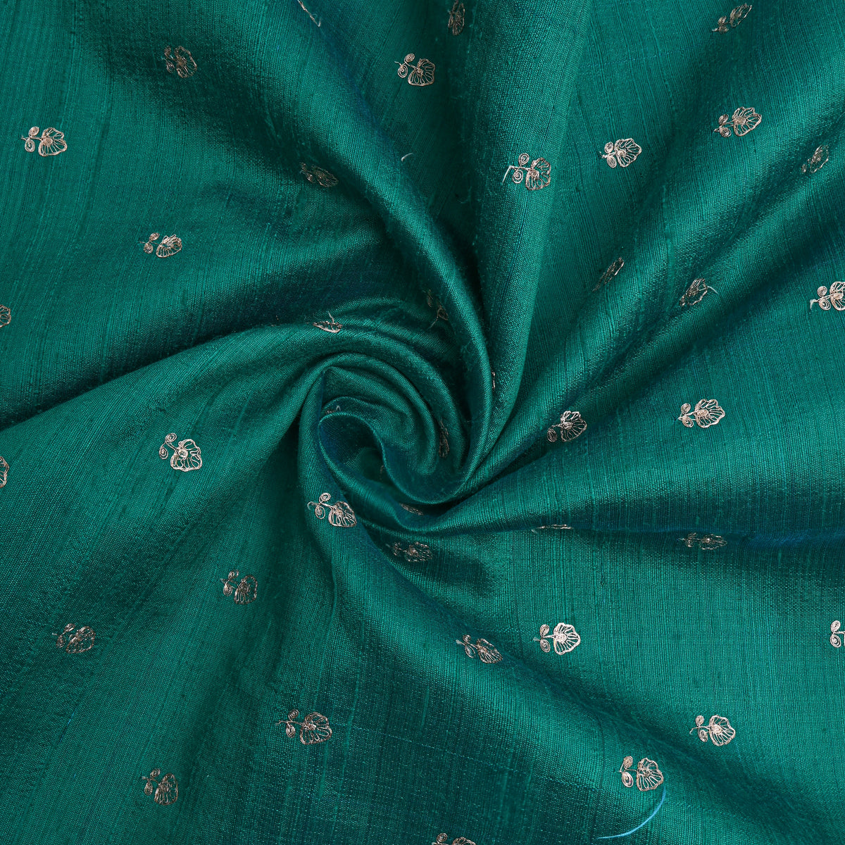Sea Green Gold Zari Butti Raw Silk Fabric