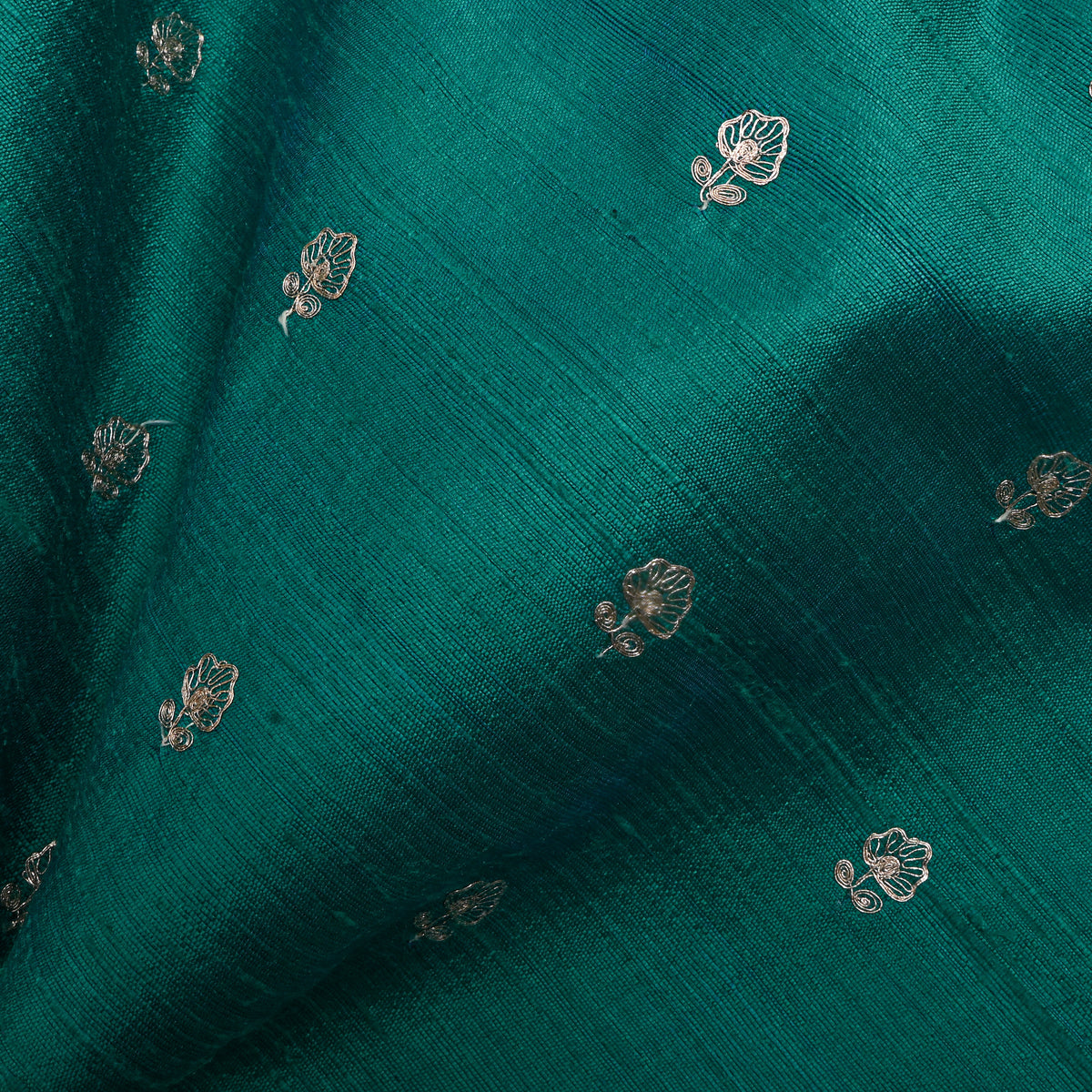 Sea Green Gold Zari Butti Raw Silk Fabric