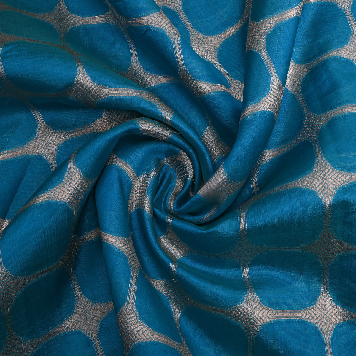 Blue Gold Zari Self Weave Banarasi Silk Fabric