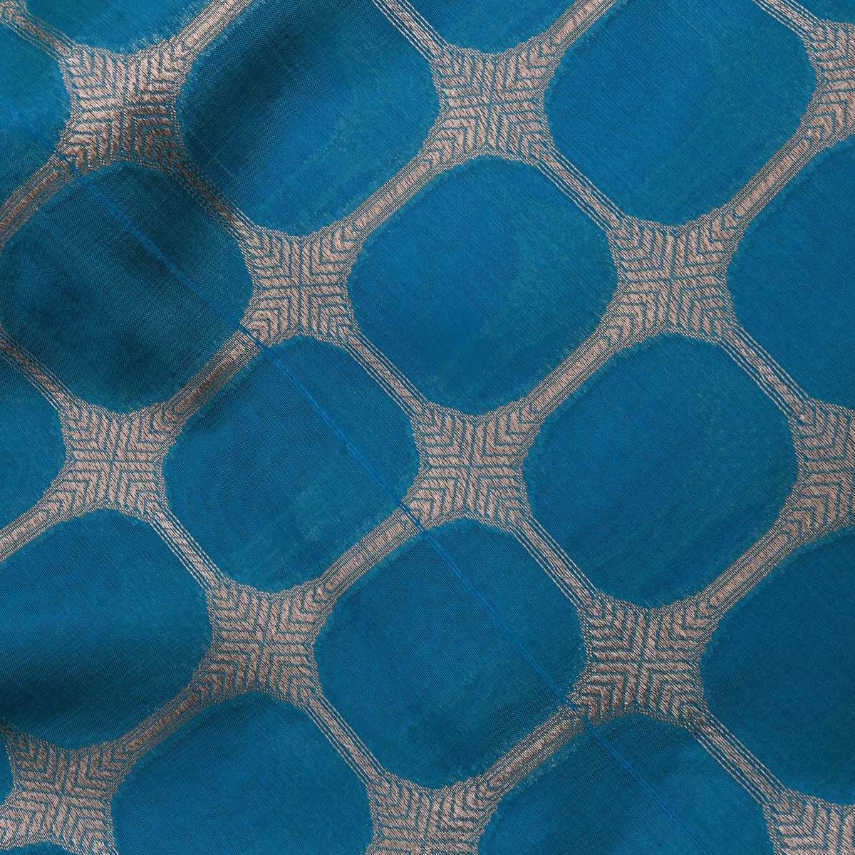 Blue Gold Zari Self Weave Banarasi Silk Fabric