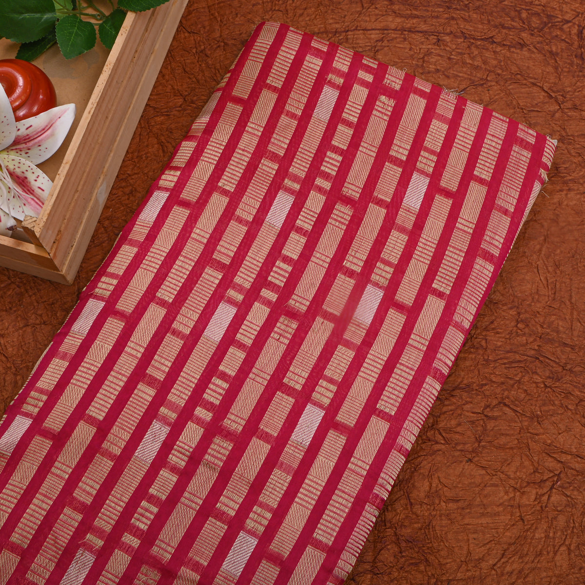 Red Stripe Weave Banarasi Silk