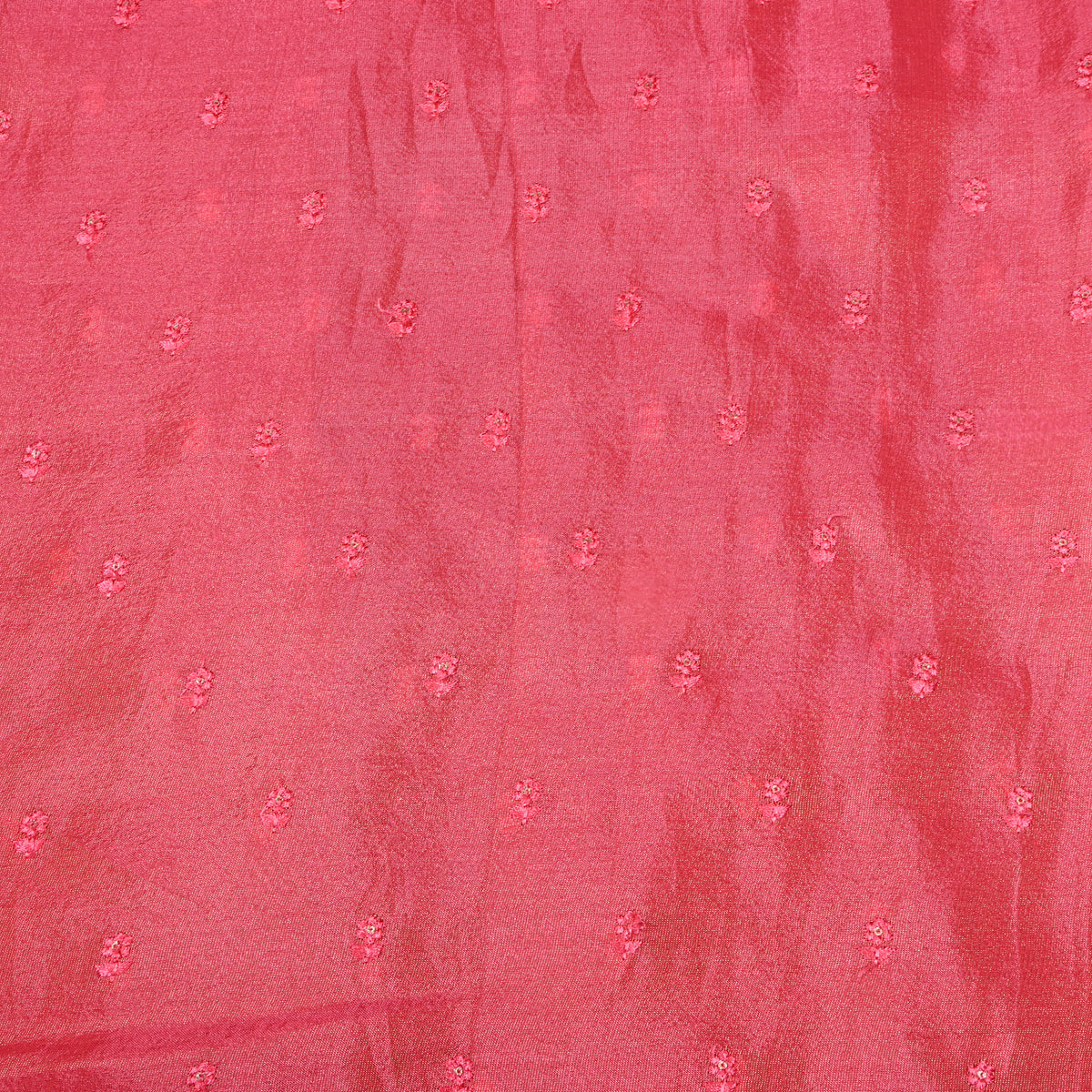 Watermelon Pink Floral Butti Thread Work Tissue Fabric
