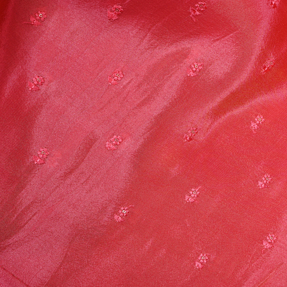 Watermelon Pink Floral Butti Thread Work Tissue Fabric