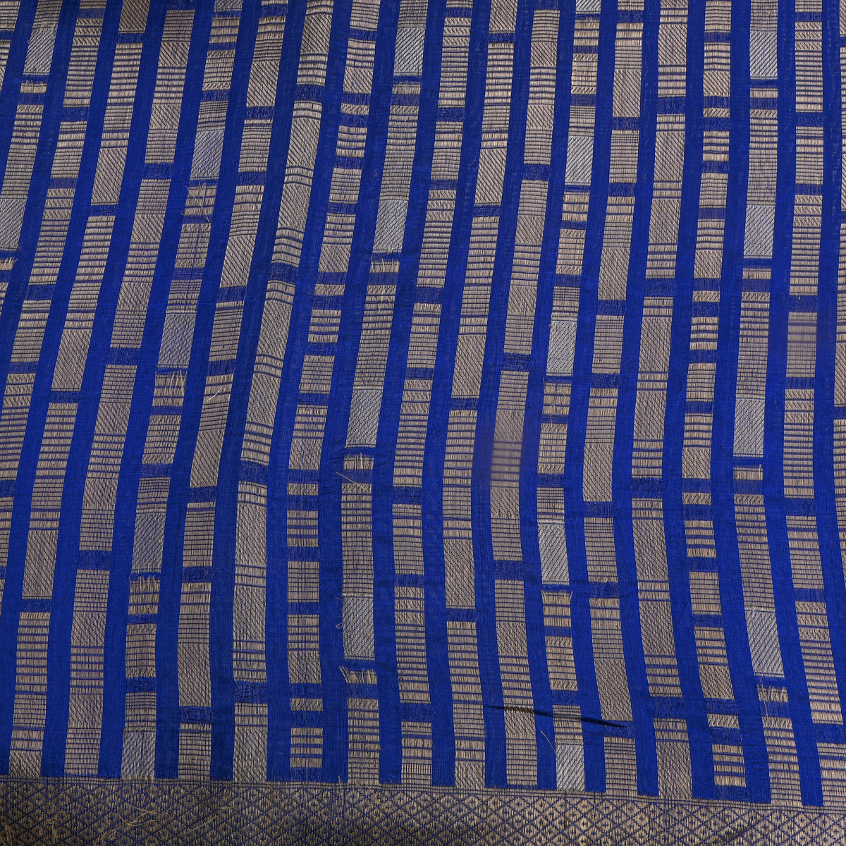 Blue Self Gold Stripe Banarasi Silk Fabric