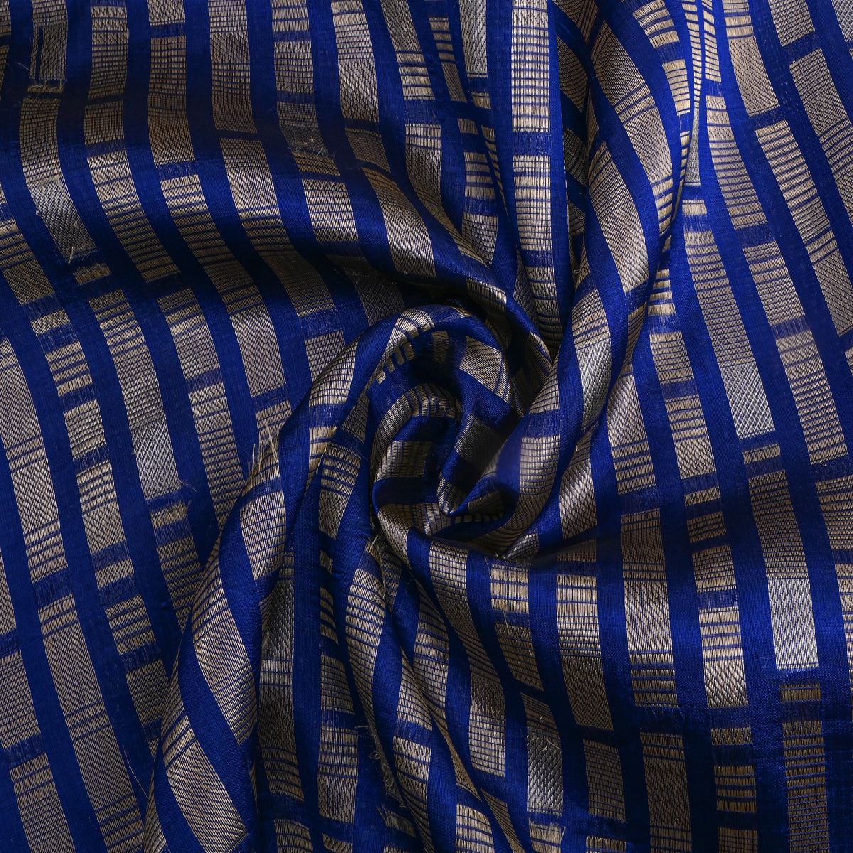 Blue Self Gold Stripe Banarasi Silk Fabric
