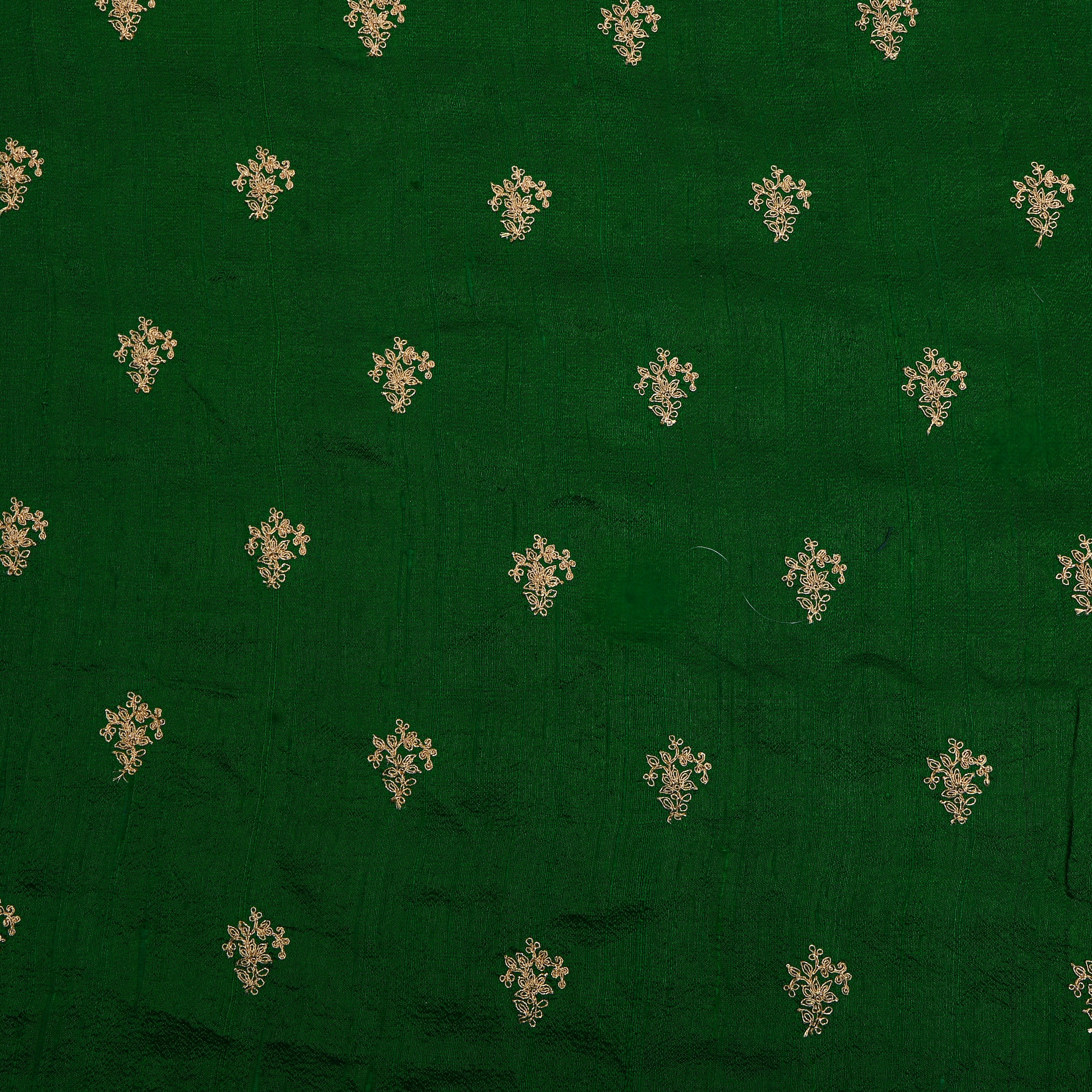 Vintage Green With Silver Zari Butti Raw Silk Fabric