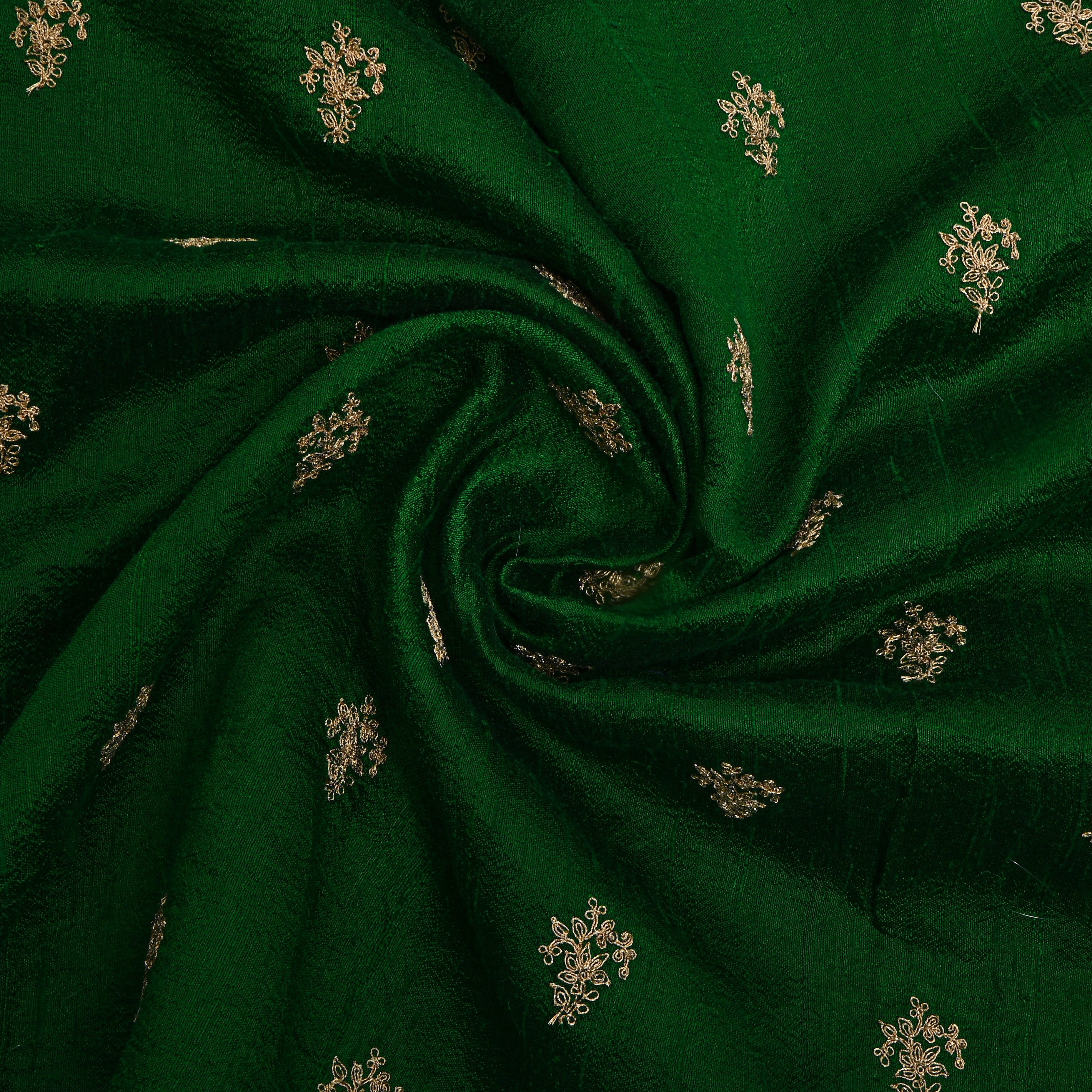 Vintage Green With Silver Zari Butti Raw Silk Fabric