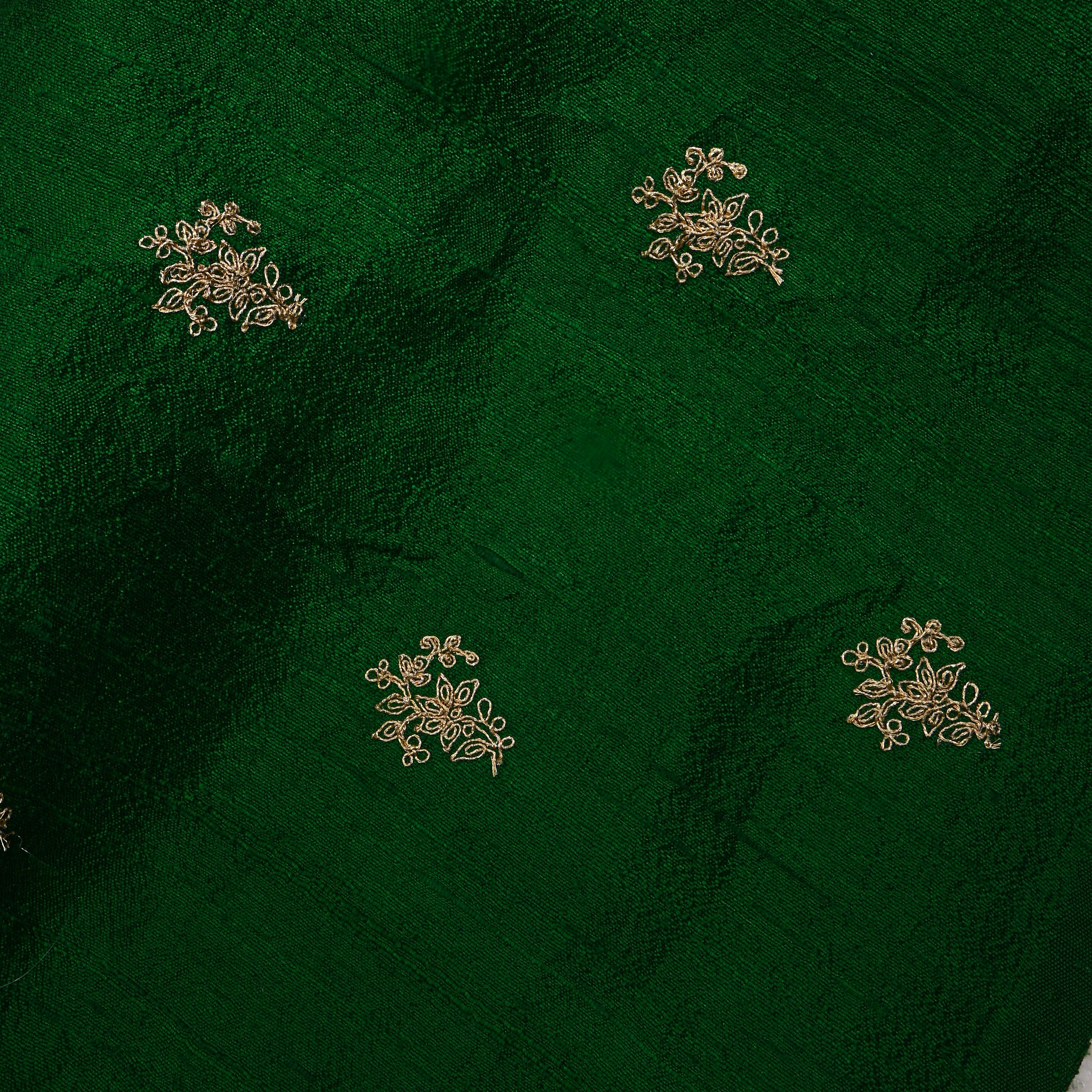 Vintage Green With Silver Zari Butti Raw Silk Fabric