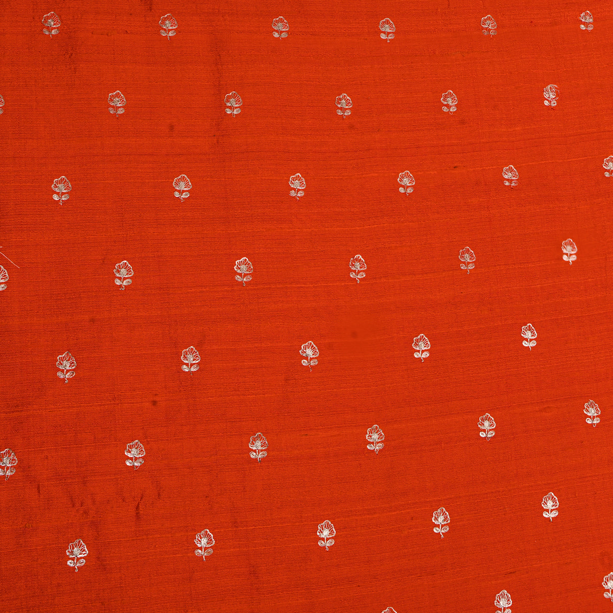 Tangerine Orange Gold Zari Butti Raw Silk Fabric