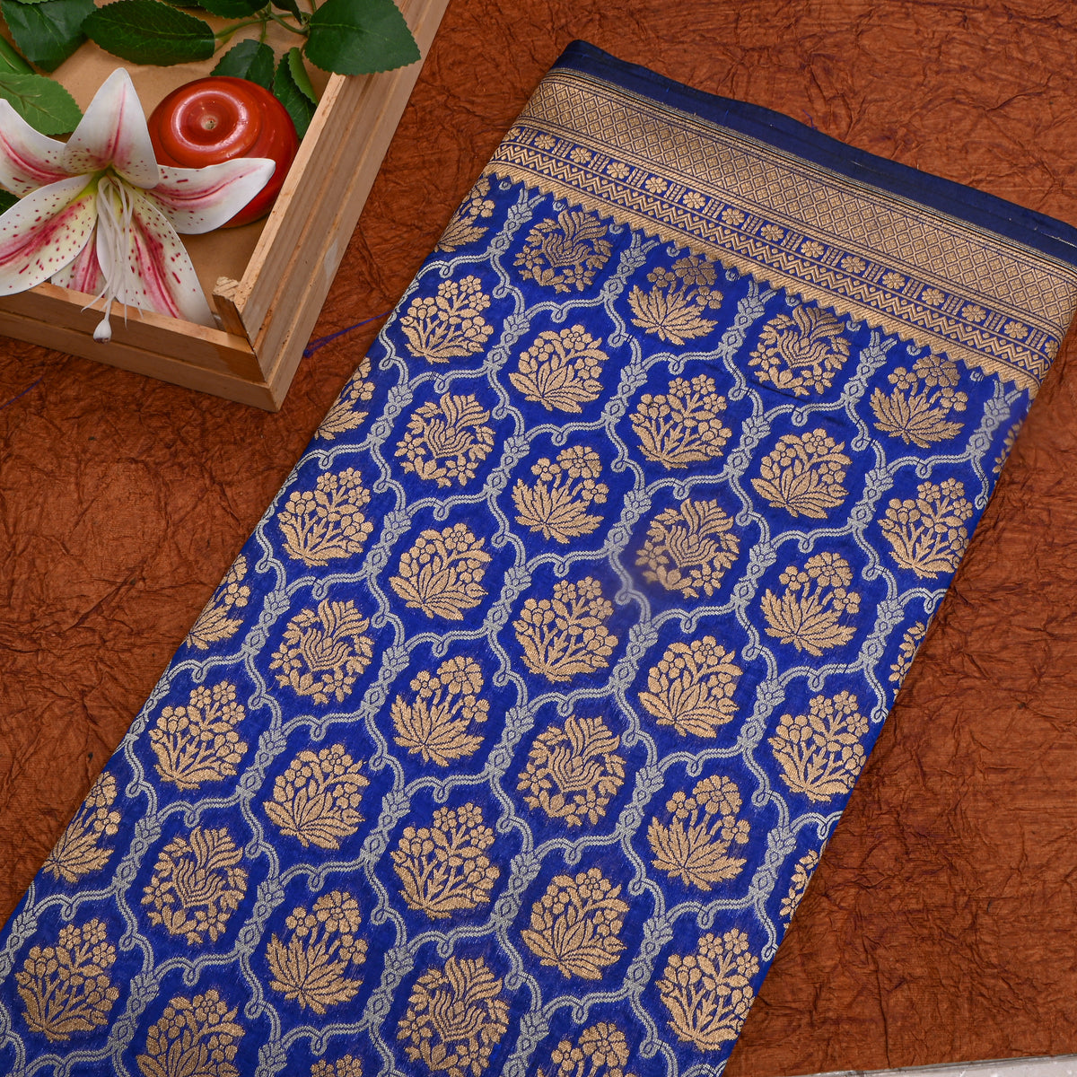 Royal Blue Dual Tone Brocade Banarasi Silk Fabric