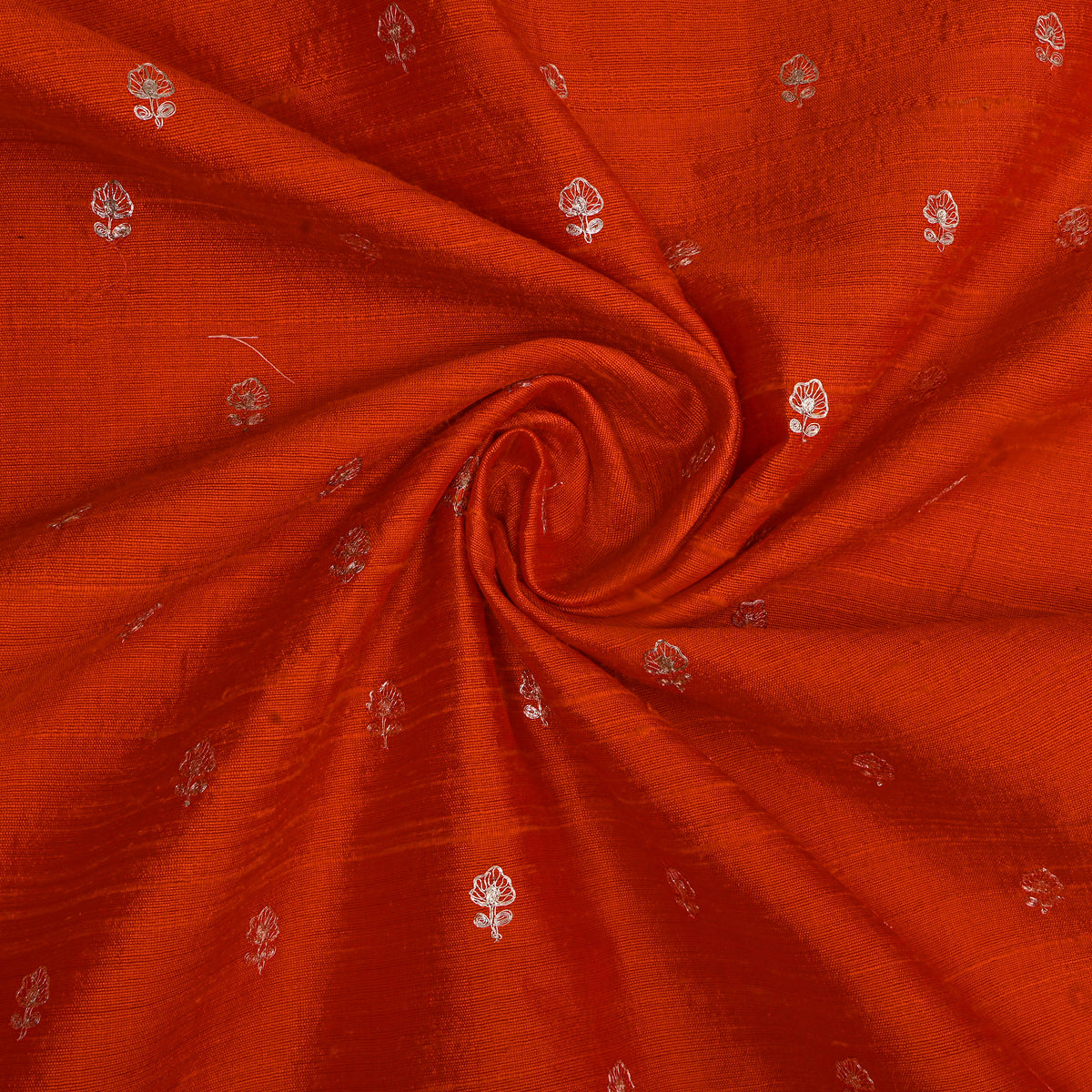 Tangerine Orange Gold Zari Butti Raw Silk Fabric