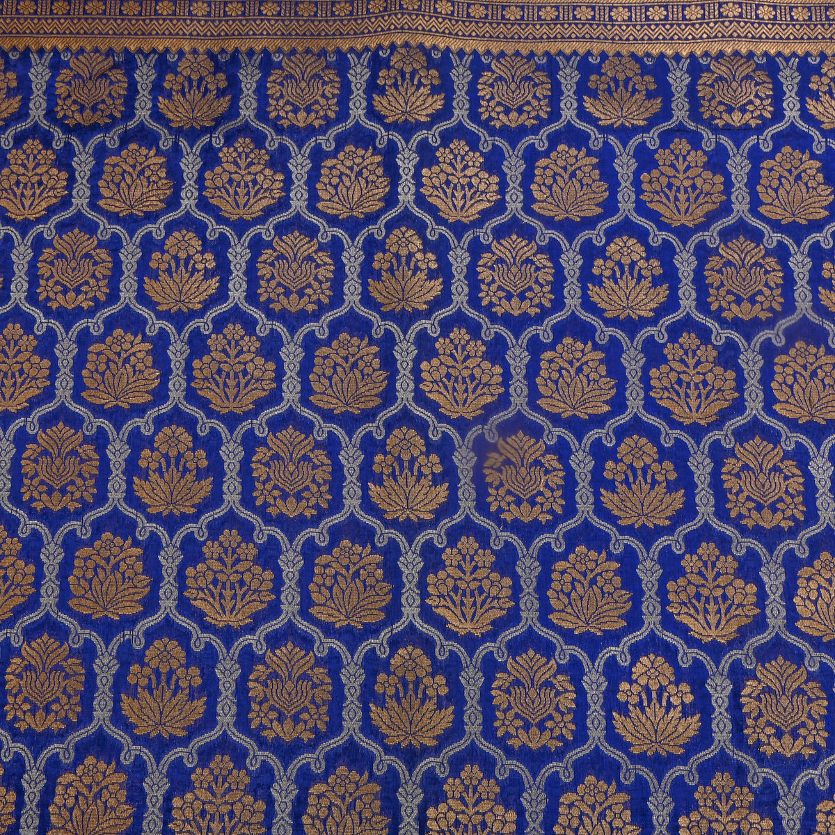 Royal Blue Dual Tone Brocade Banarasi Silk Fabric