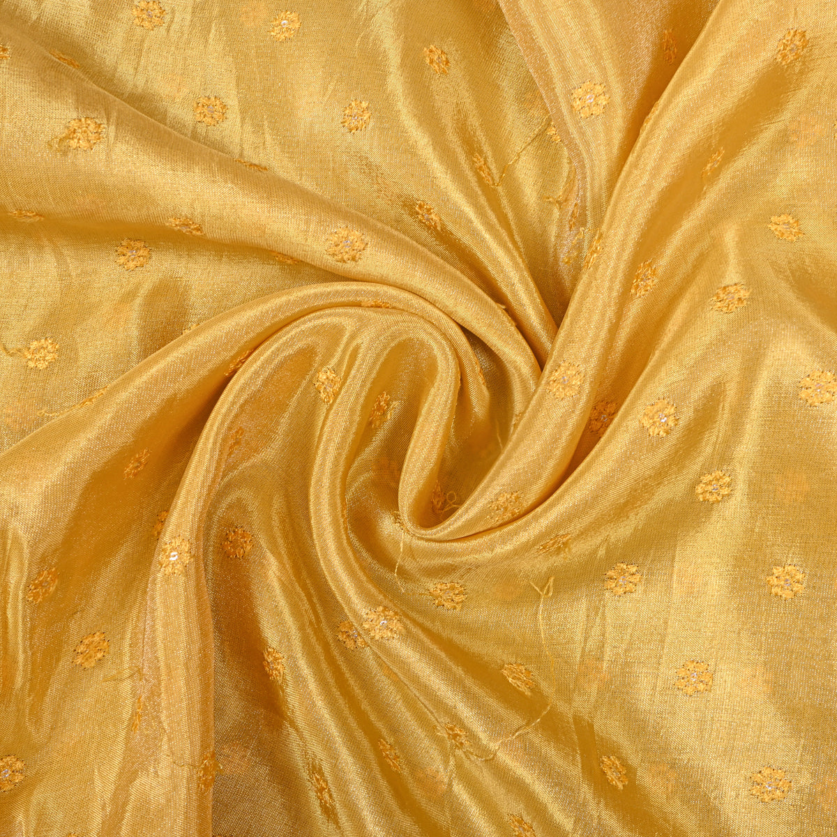 Straw Floral Butti Thread Work Embroidery Tissue Fabric