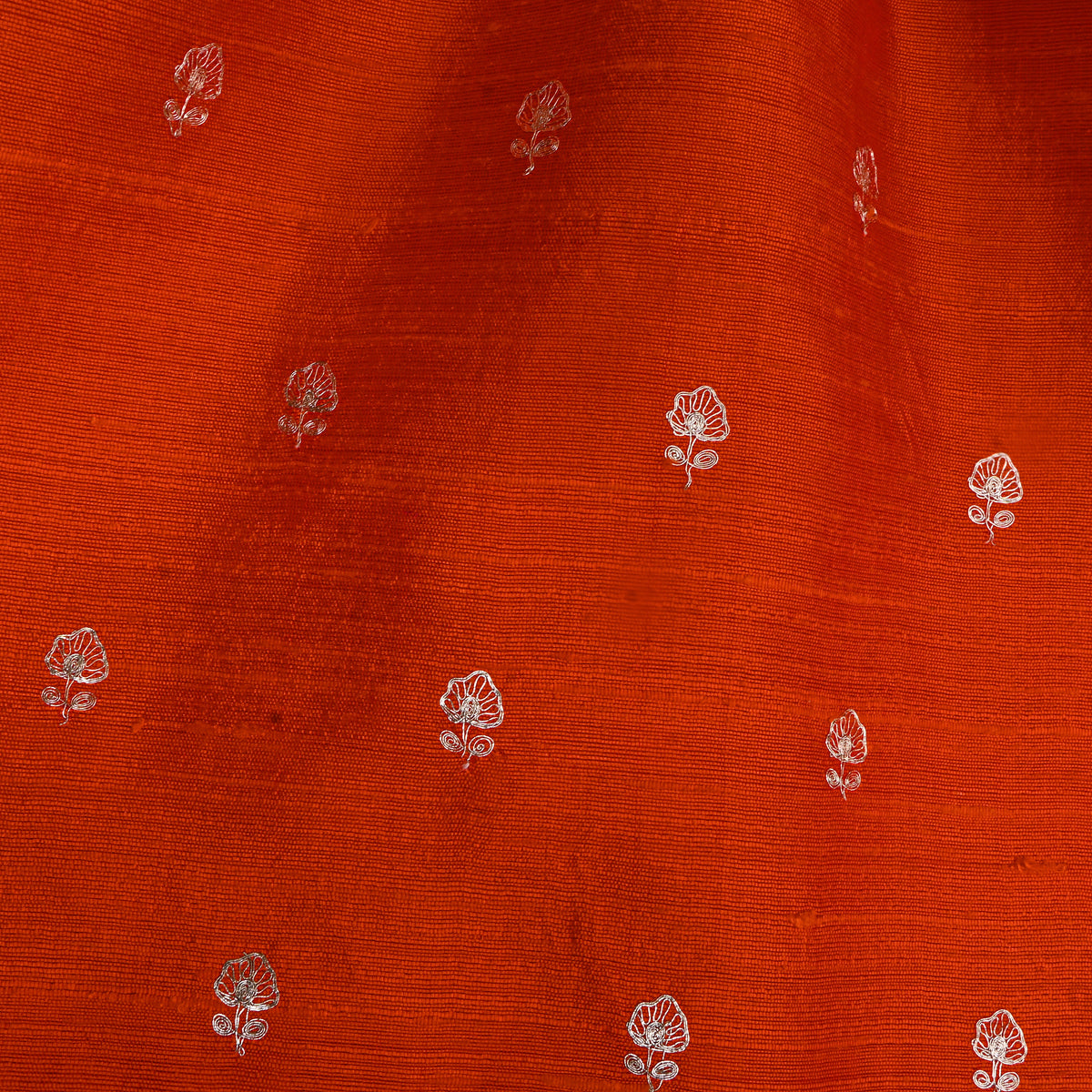 Tangerine Orange Gold Zari Butti Raw Silk Fabric
