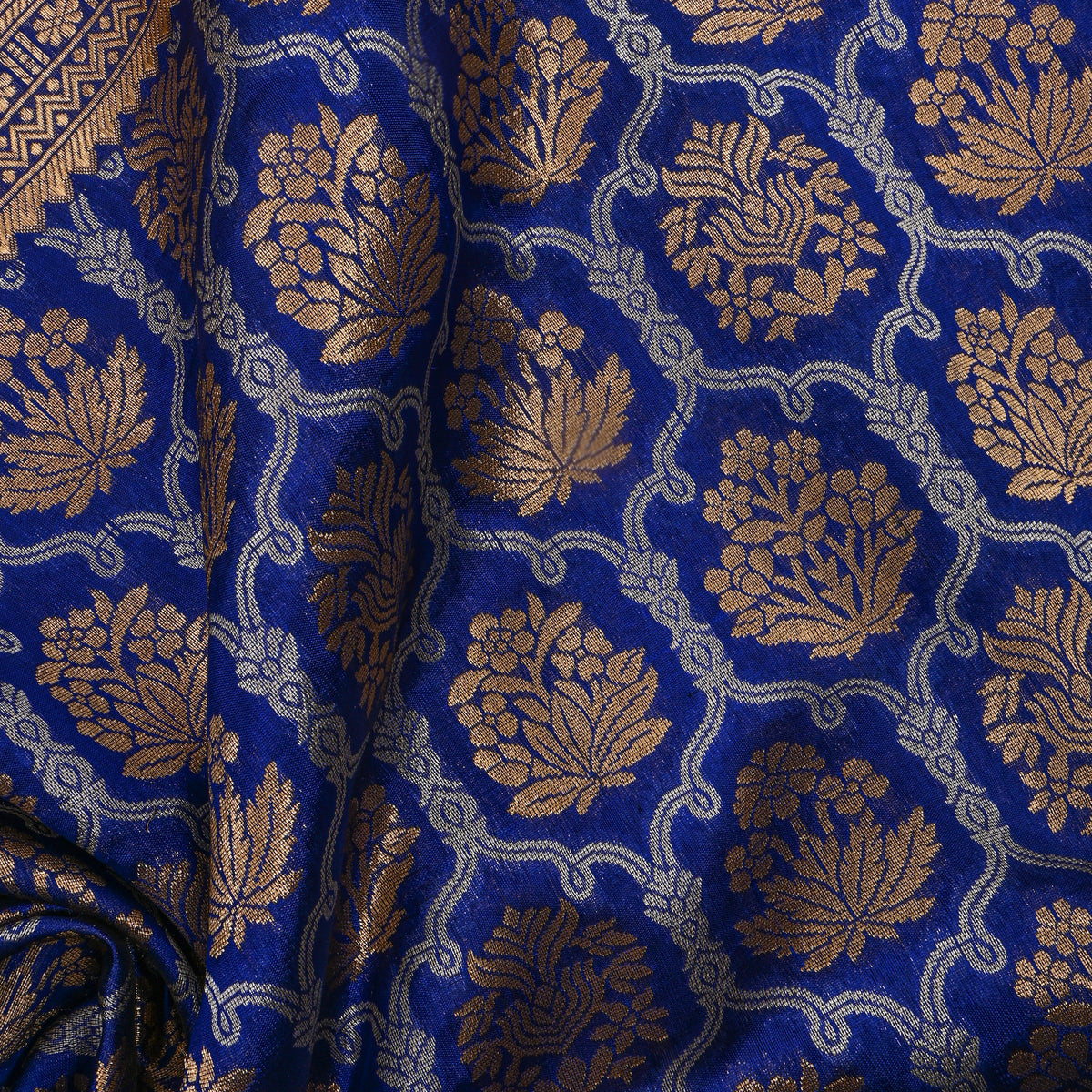Royal Blue Dual Tone Brocade Banarasi Silk Fabric
