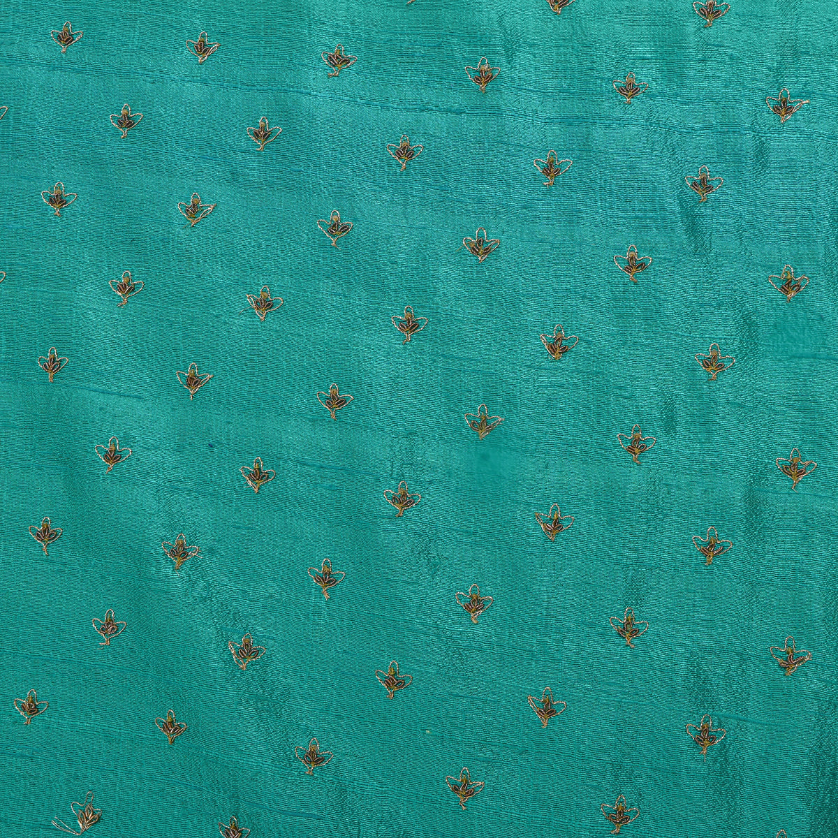 Green With Gold Zari Butti Embroidery Raw Silk