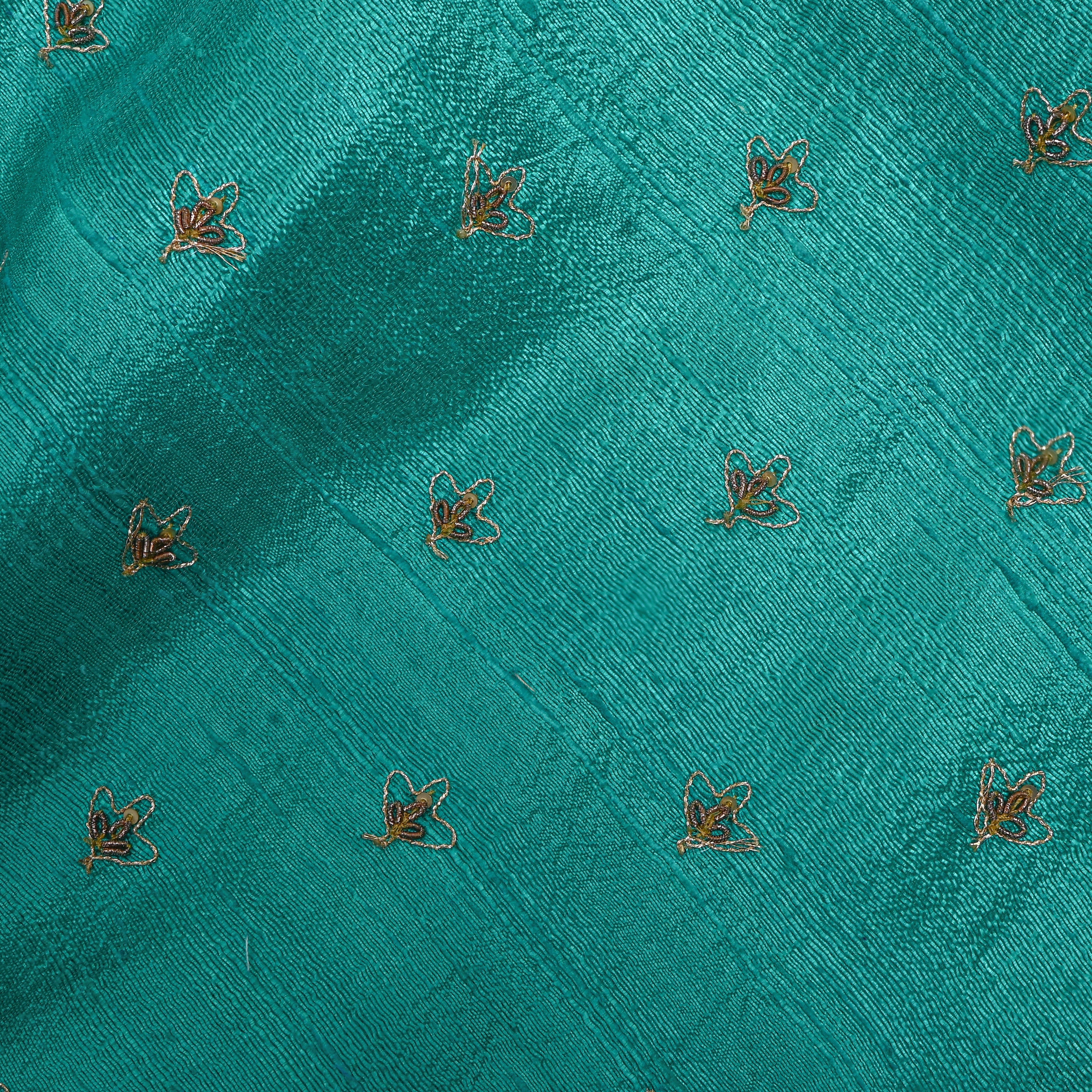 Green With Gold Zari Butti Embroidery Raw Silk