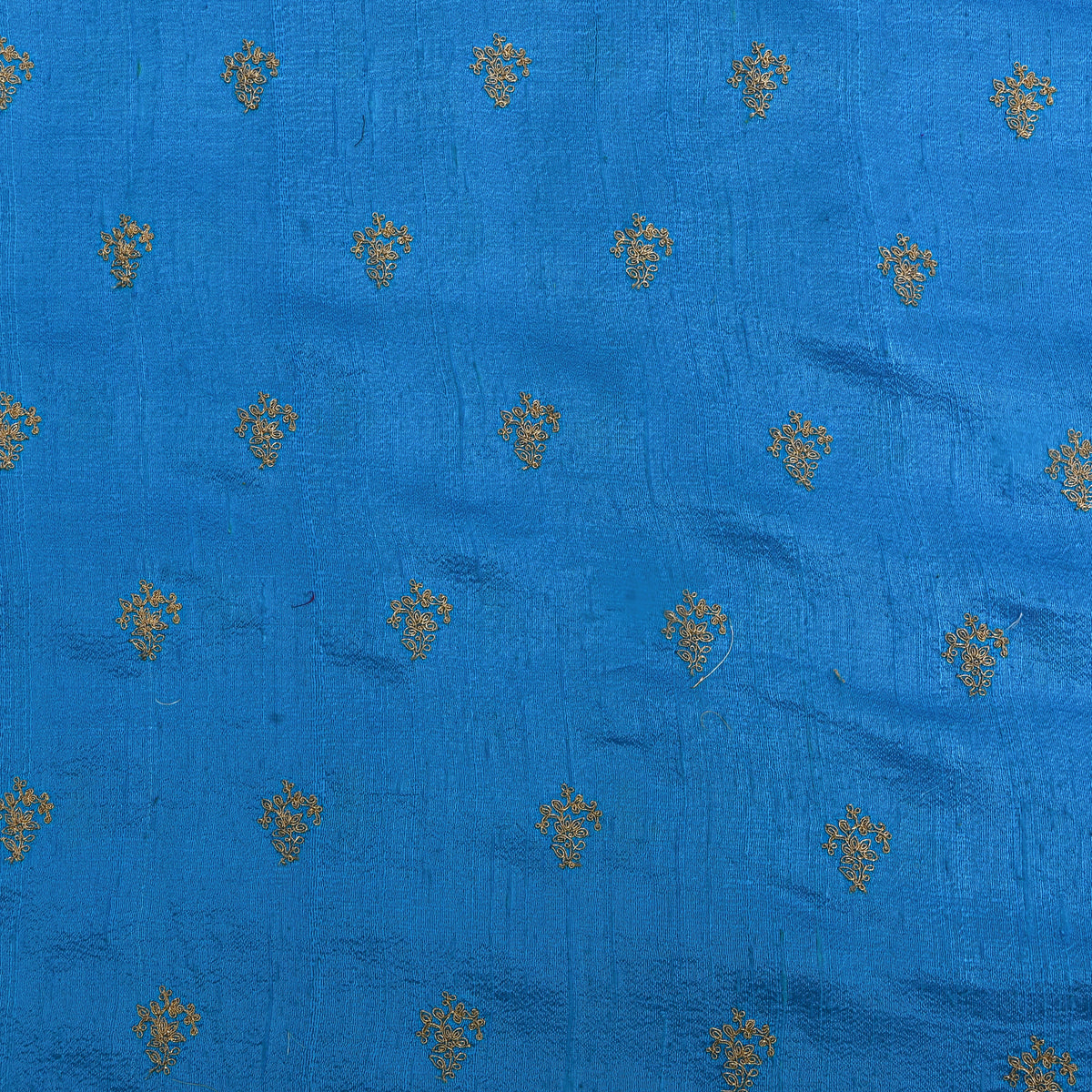 Bright Sky Blue With Silver Zari Butti Raw Silk Fabric