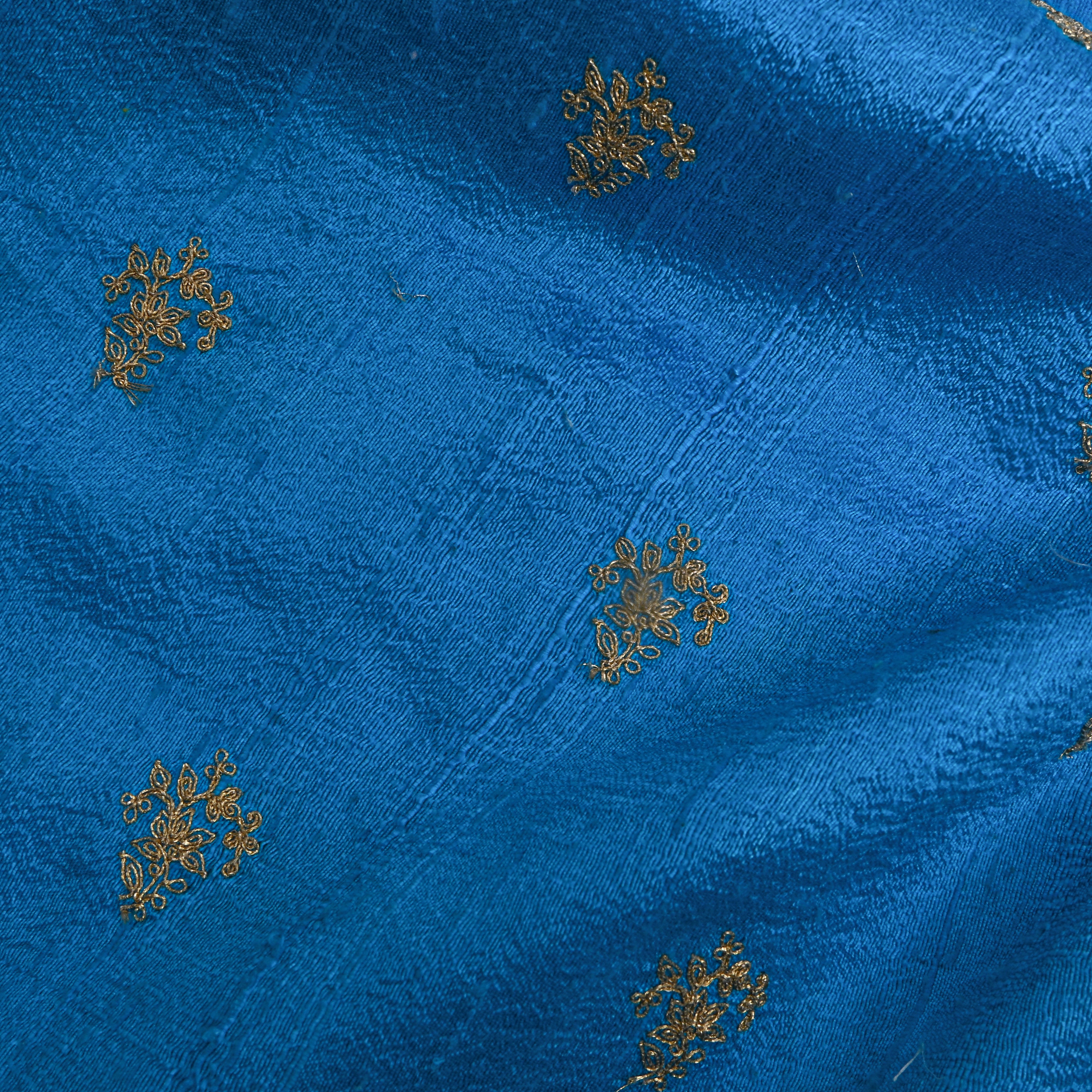Bright Sky Blue With Silver Zari Butti Raw Silk Fabric