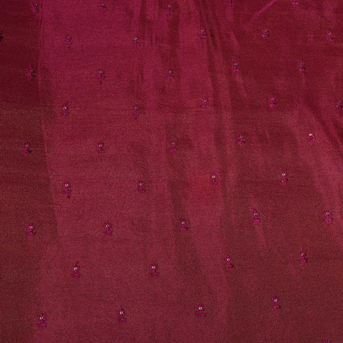 Beetroot Wine Floral Butti Thread Work Tissue Fabric