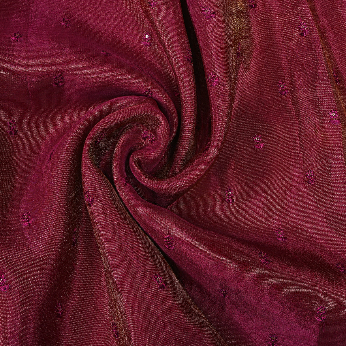 Beetroot Wine Floral Butti Thread Work Tissue Fabric