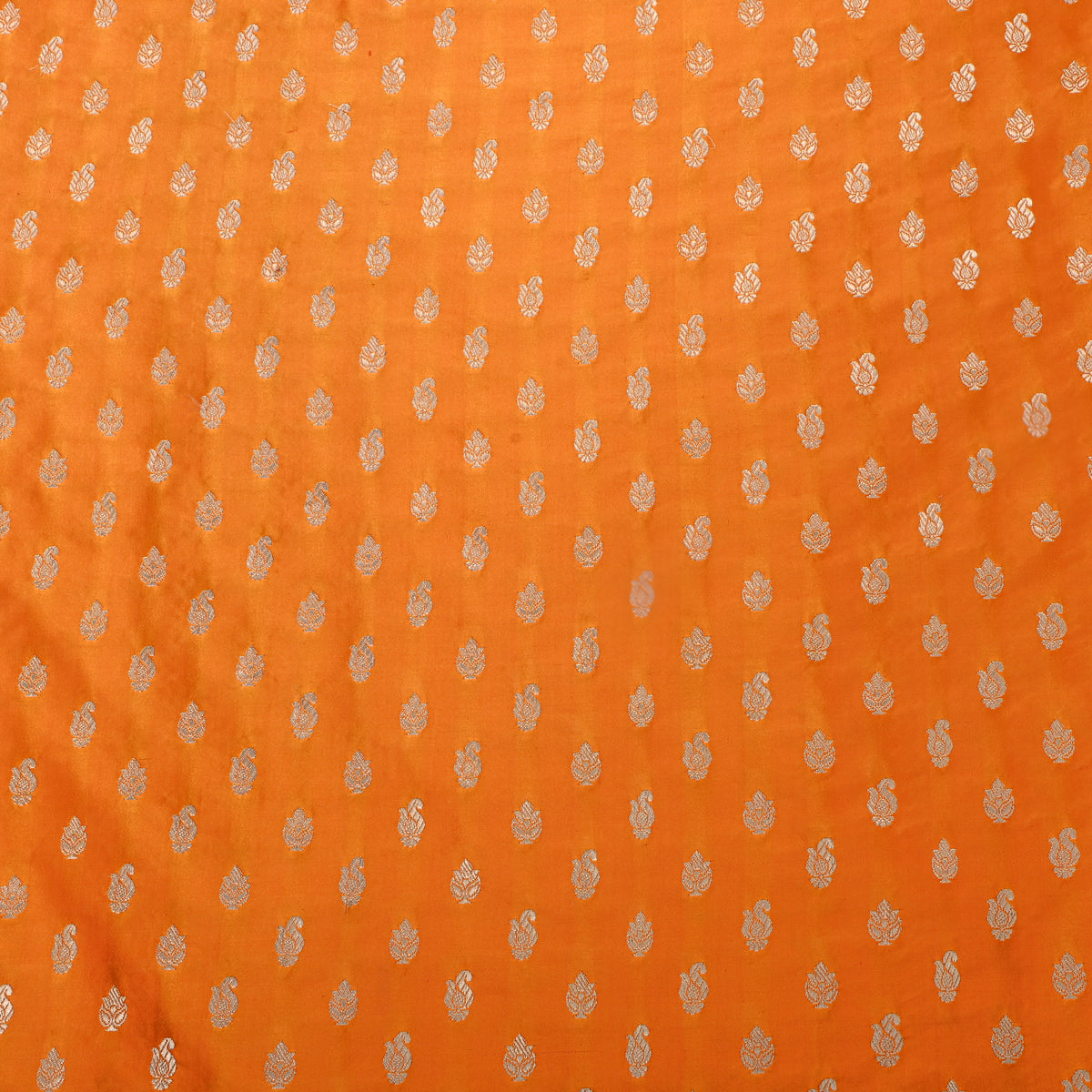 Orange Gold Zari Butti Jamawar Silk Fabric