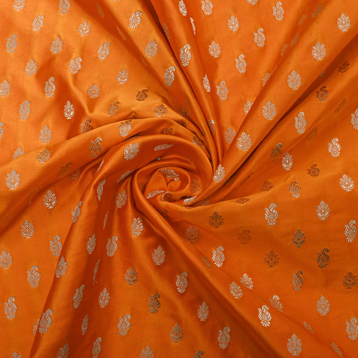 Orange Gold Zari Butti Jamawar Silk Fabric