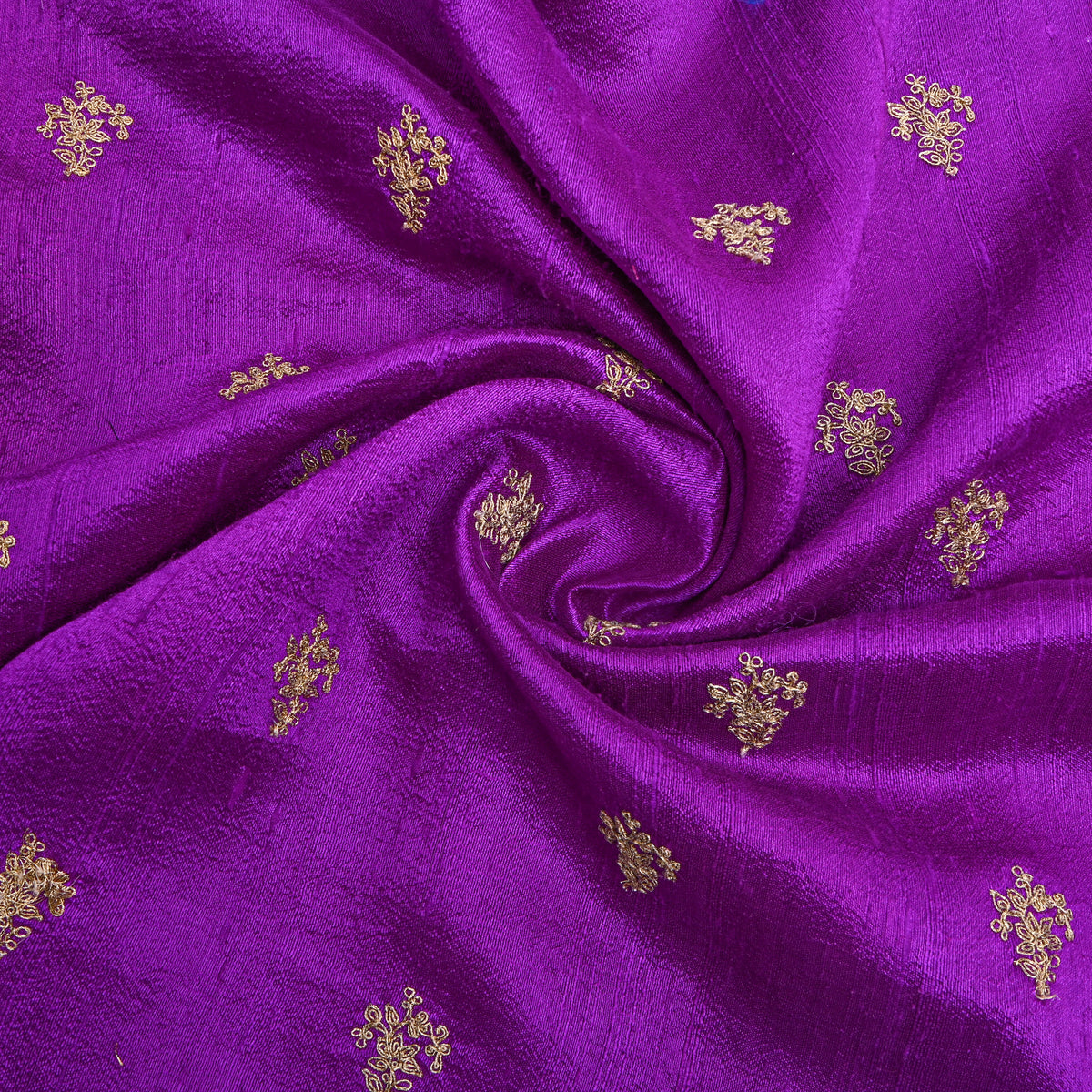 Purple Gold Butti Zari Embroidery Raw Silk Fabric