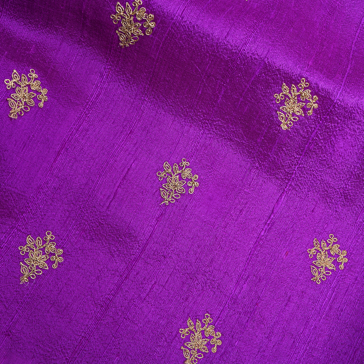 Purple Gold Butti Zari Embroidery Raw Silk Fabric