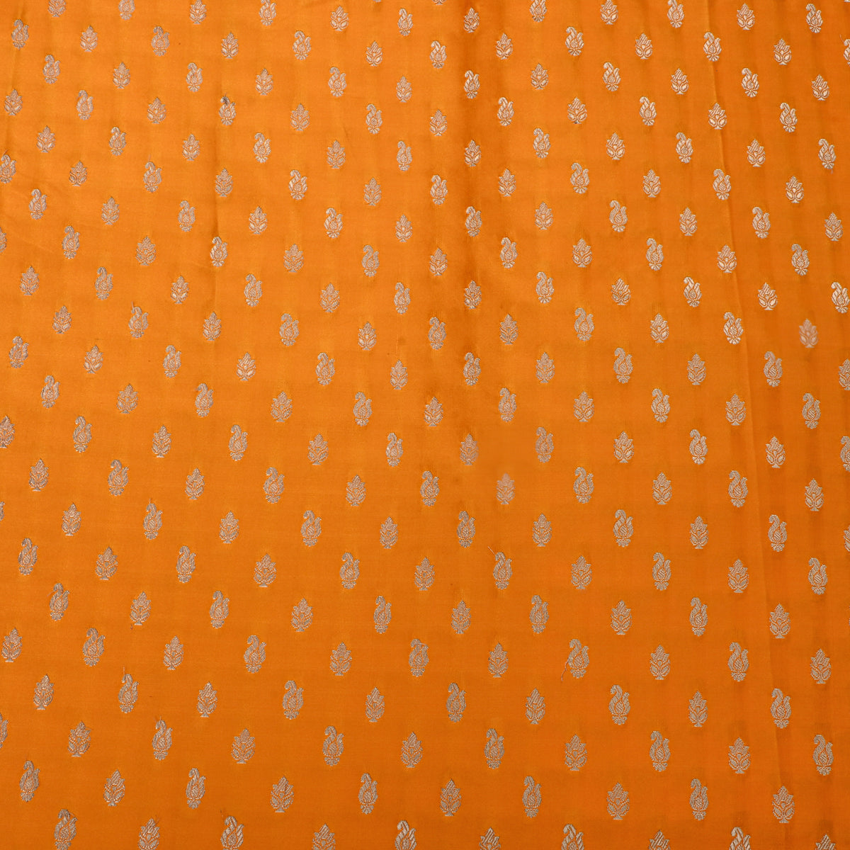 Sunny Orange Gold Zari Butti Jamawar Silk Fabric
