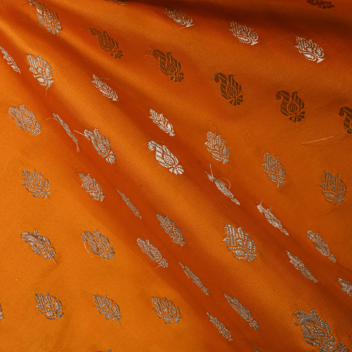 Sunny Orange Gold Zari Butti Jamawar Silk Fabric