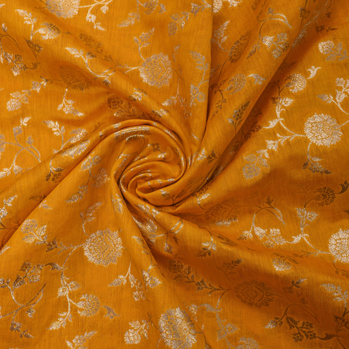 Mustard Gold Zari Floral Jaal Banarasi Silk Fabric