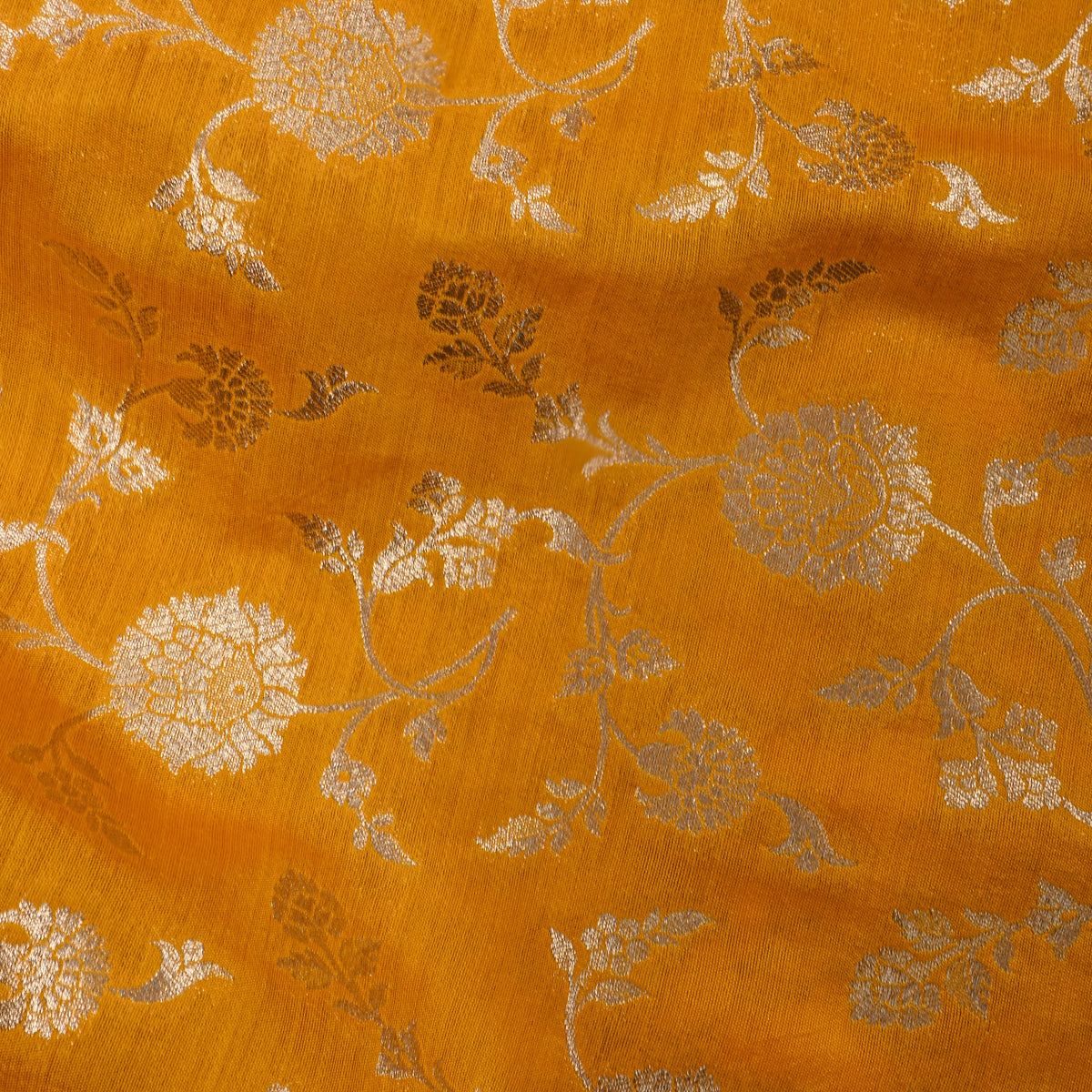 Mustard Gold Zari Floral Jaal Banarasi Silk Fabric