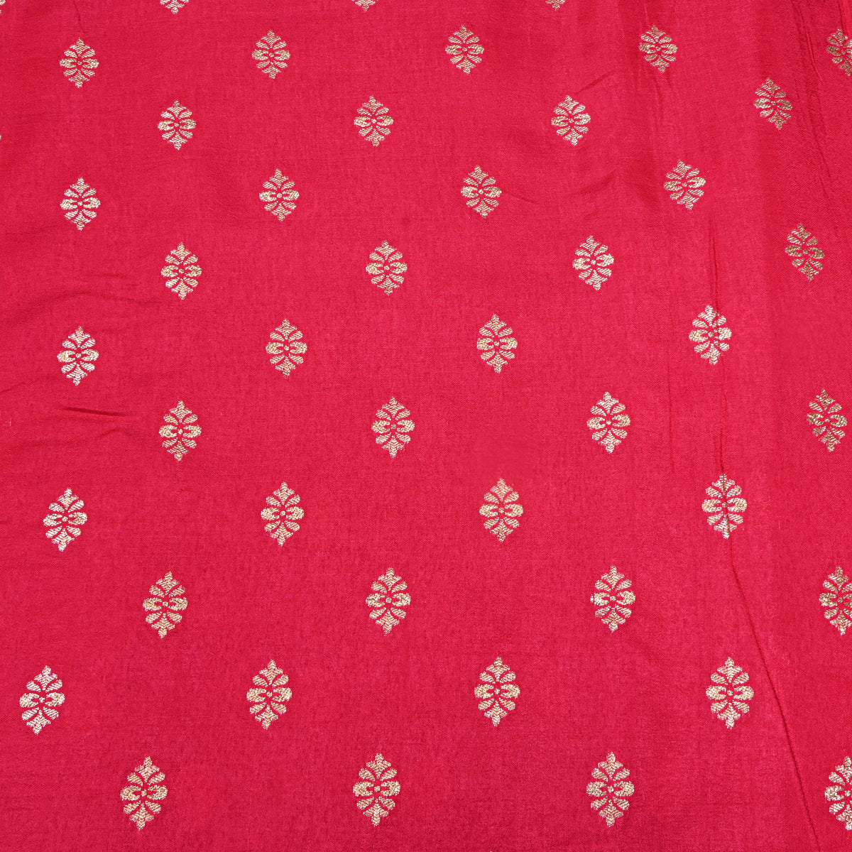 Raspberry Pink Silver Zari Butti Self Weave Jamawar Silk Fabric
