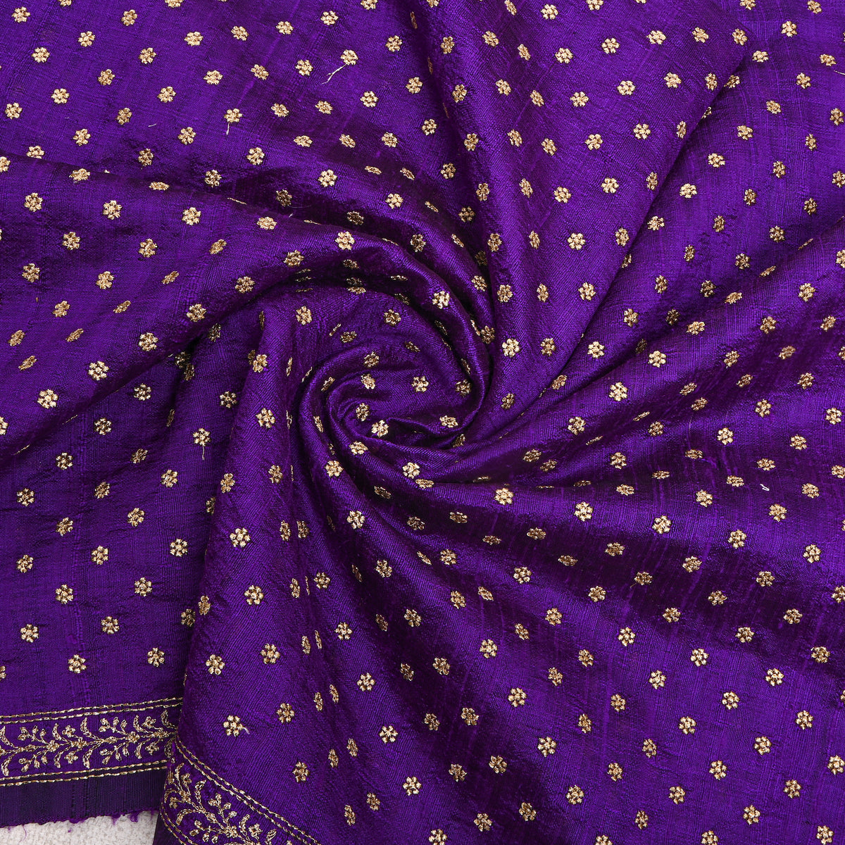 Violet Purple Gold Zari Butti Raw Silk Fabric