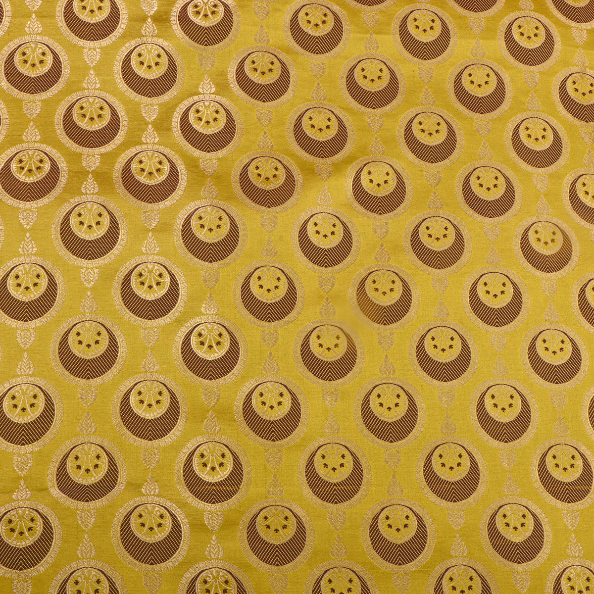Mustard Yellow Medallion Self Weave Jamawar Silk Fabric