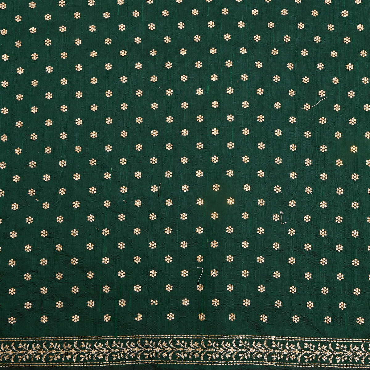 Forest Green Gold Zari Butti Raw Silk Fabric