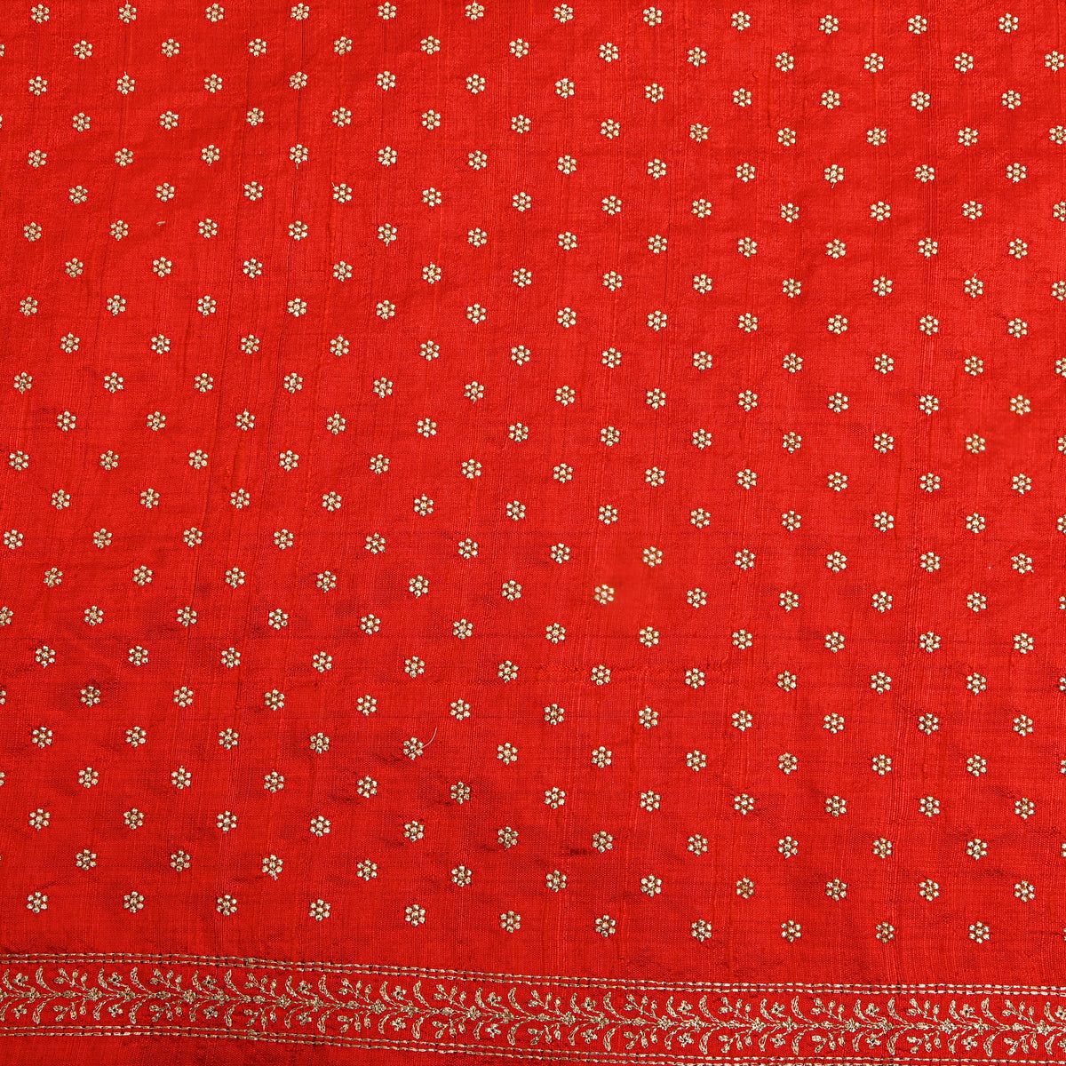 Cherry Red Gold Zari Butti Raw Silk Fabric