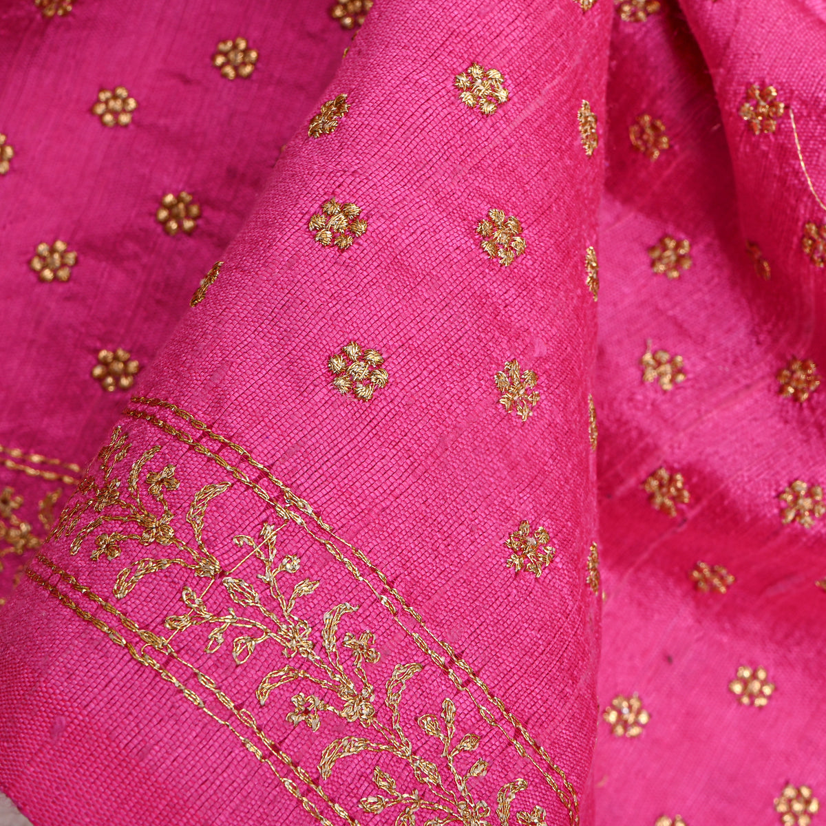 Blush Pink Gold Zari Butti Raw Silk Fabric