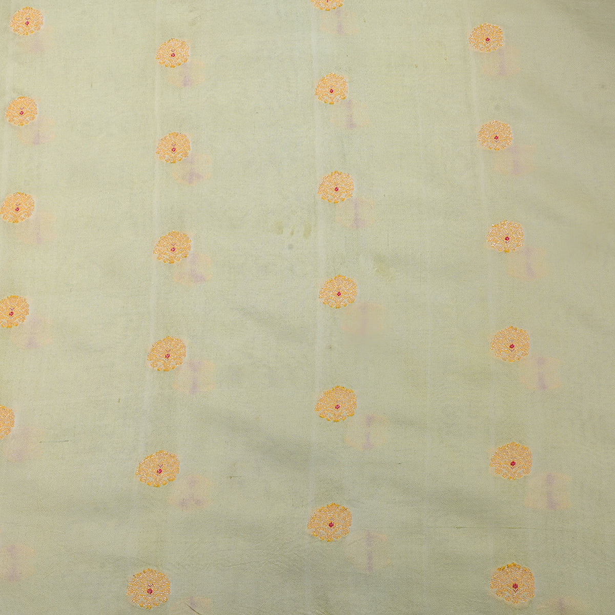 Lime Gree With Gold Zari Butti  Banarasi Silk Fabric