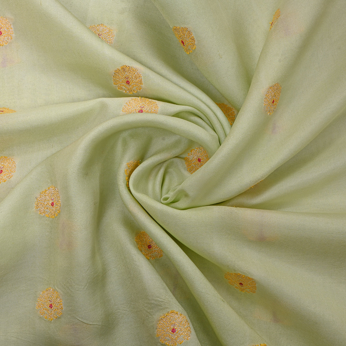 Lime Gree With Gold Zari Butti  Banarasi Silk Fabric