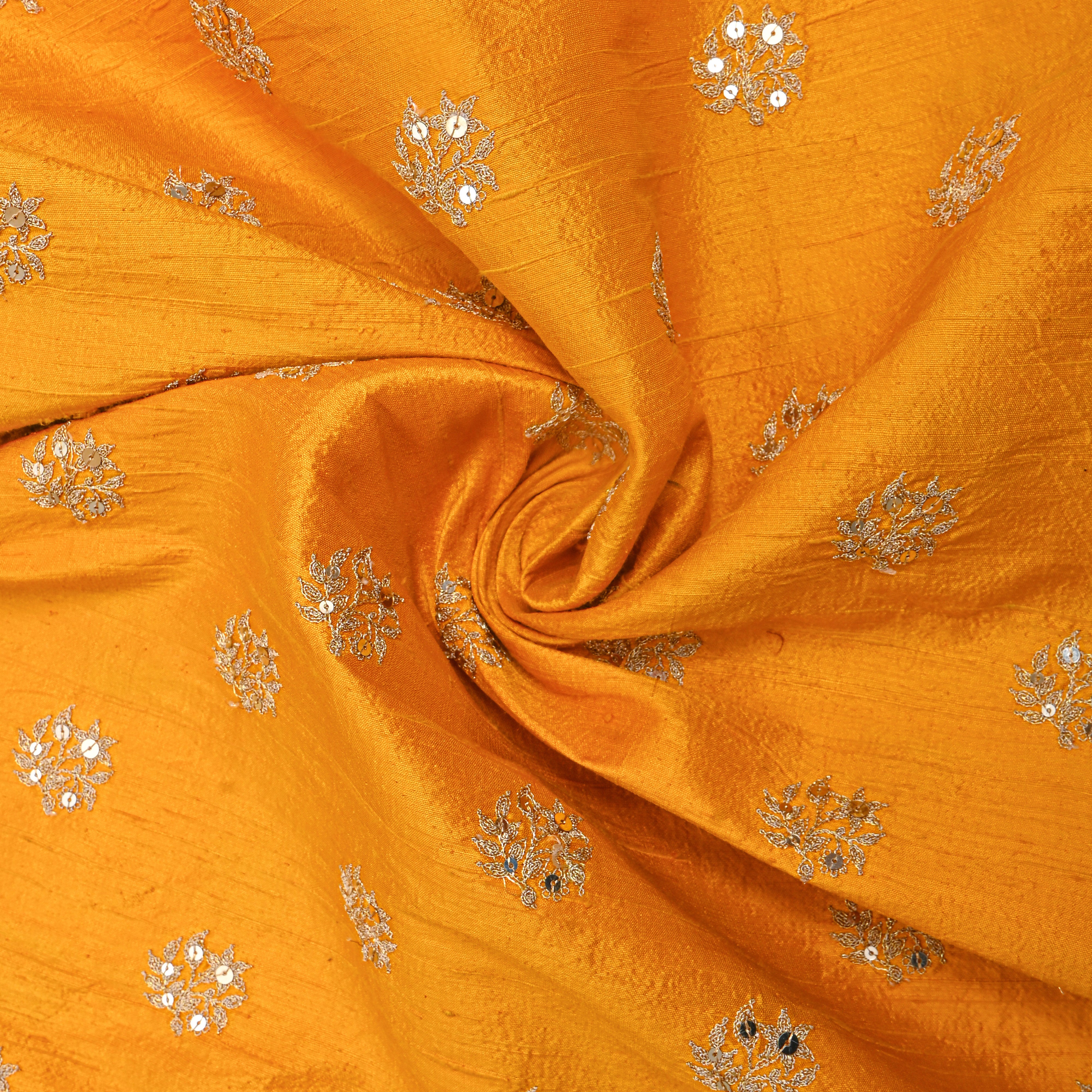 Sunny Yellow Zari Butti Embroidery Raw Silk