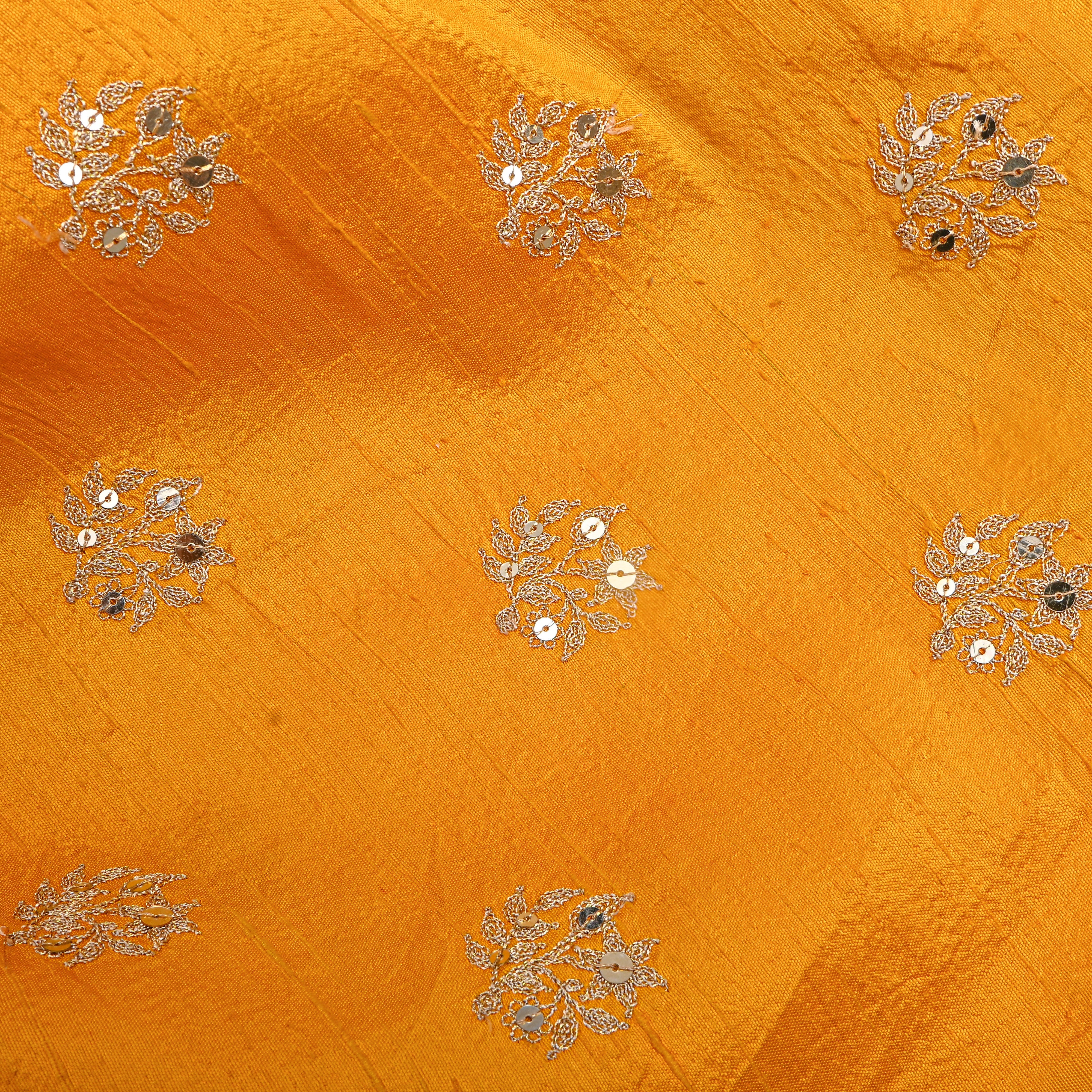 Sunny Yellow Zari Butti Embroidery Raw Silk
