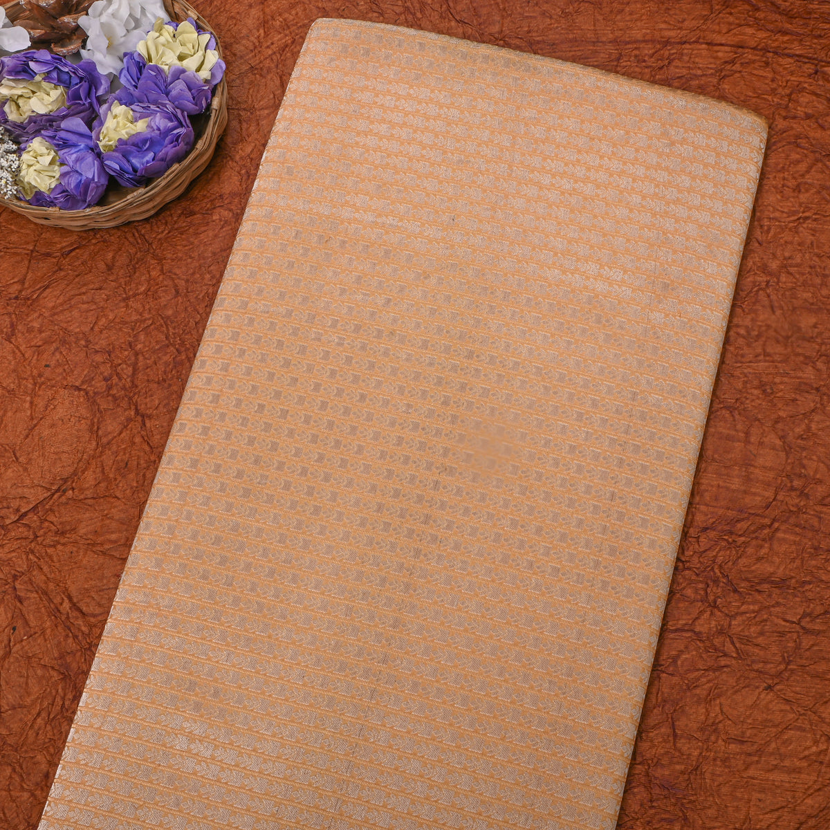 Mustard Silver Zari Diagonal Weave Jamawar Silk Fabric
