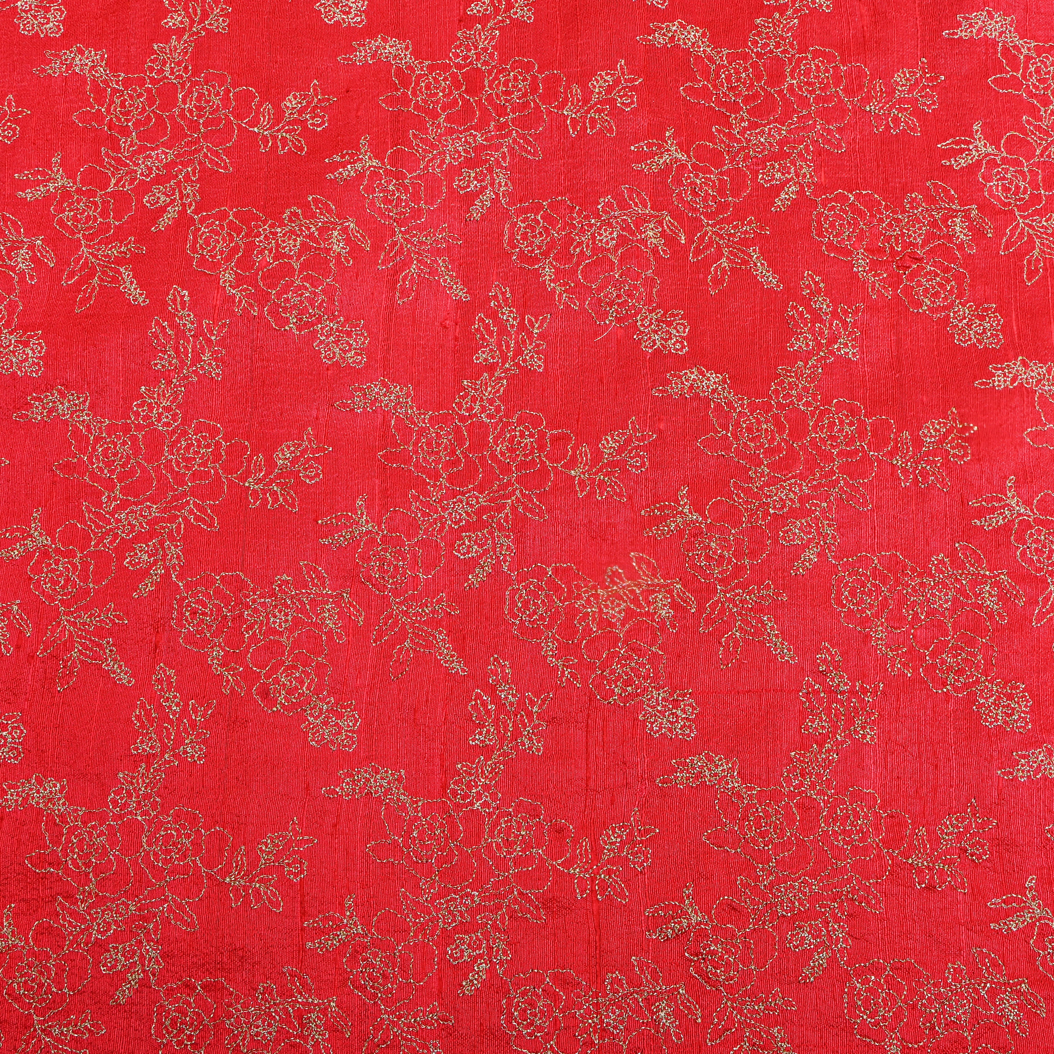 Orange With Zari Floral Embroidery Raw Silk