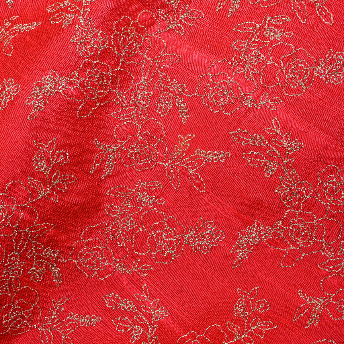 Orange With Zari Floral Embroidery Raw Silk