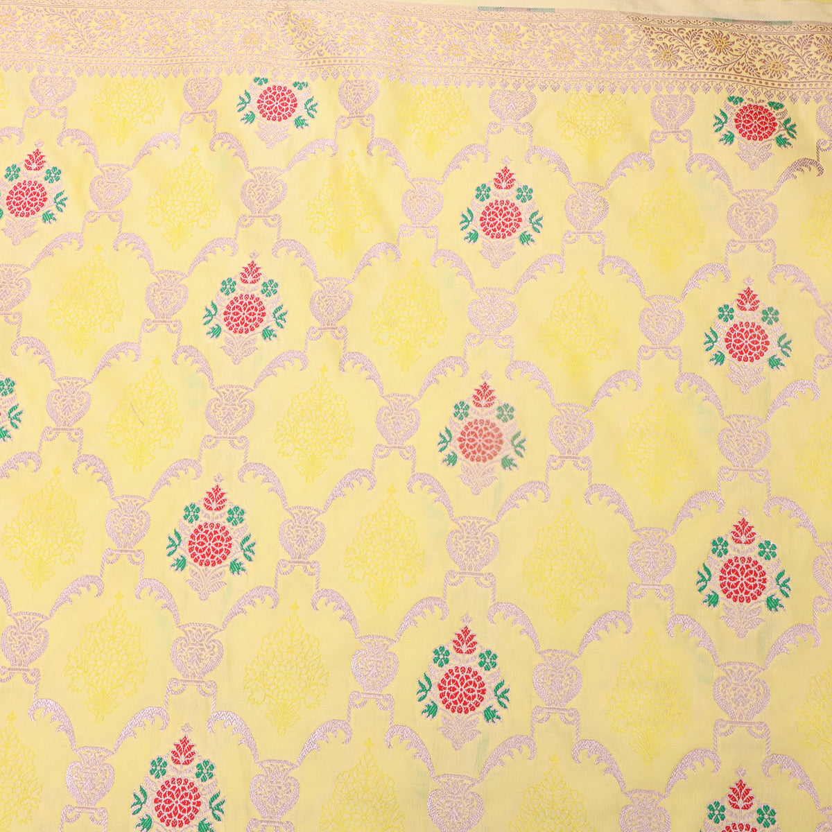 Yellow Self Checks Butti Banarasi Silk Fabric